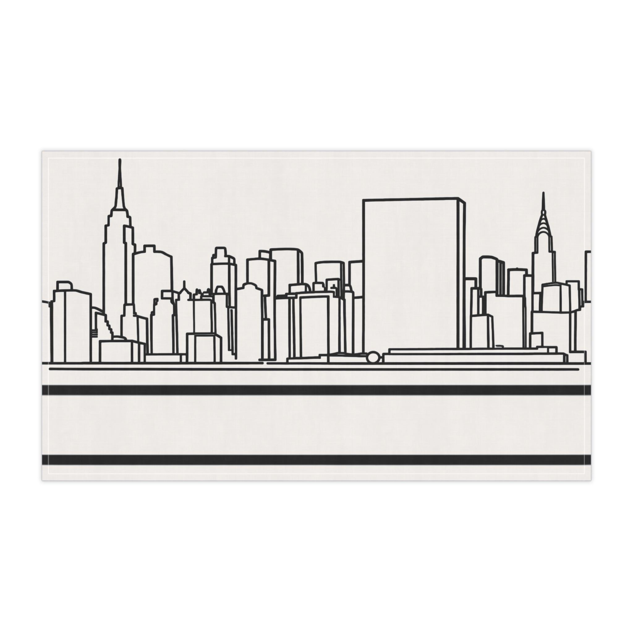 NYC Manhattan Skyline Tea Towel — Minimal Black & White New York City Skyline Kitchen Linen