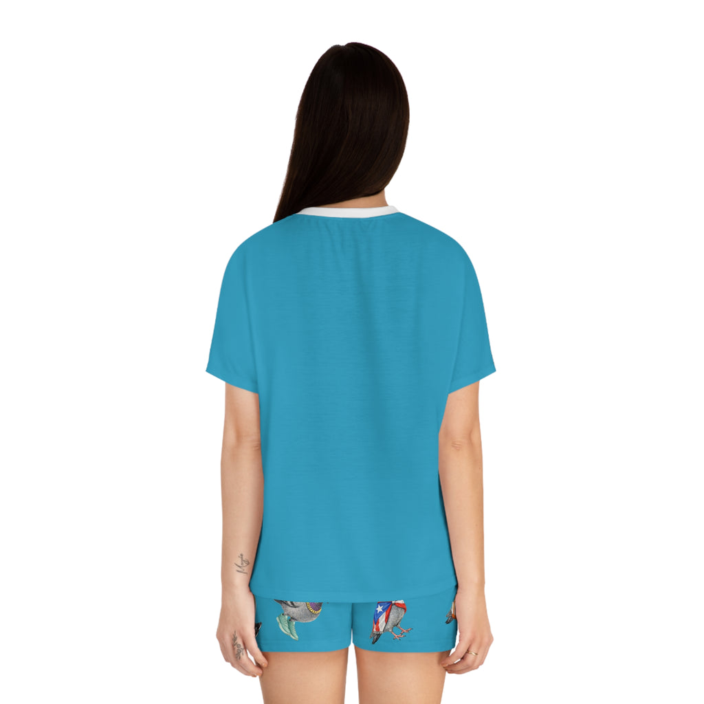 Blue NYC Pigeon Pattern Short Pajama Set | New York City Bird Lovers PJs Cozy Sleepwear