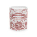 Astoria Red Toile Cityscape Ceramic Mug — 11oz Decorative Coffee Cup