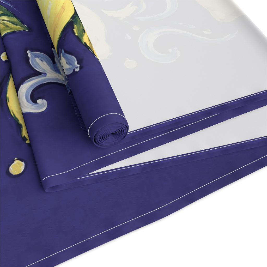 Little Italy Amalfi Blue with Lemon Table Runner – Mediterranean Blue & Yellow Dining Decor