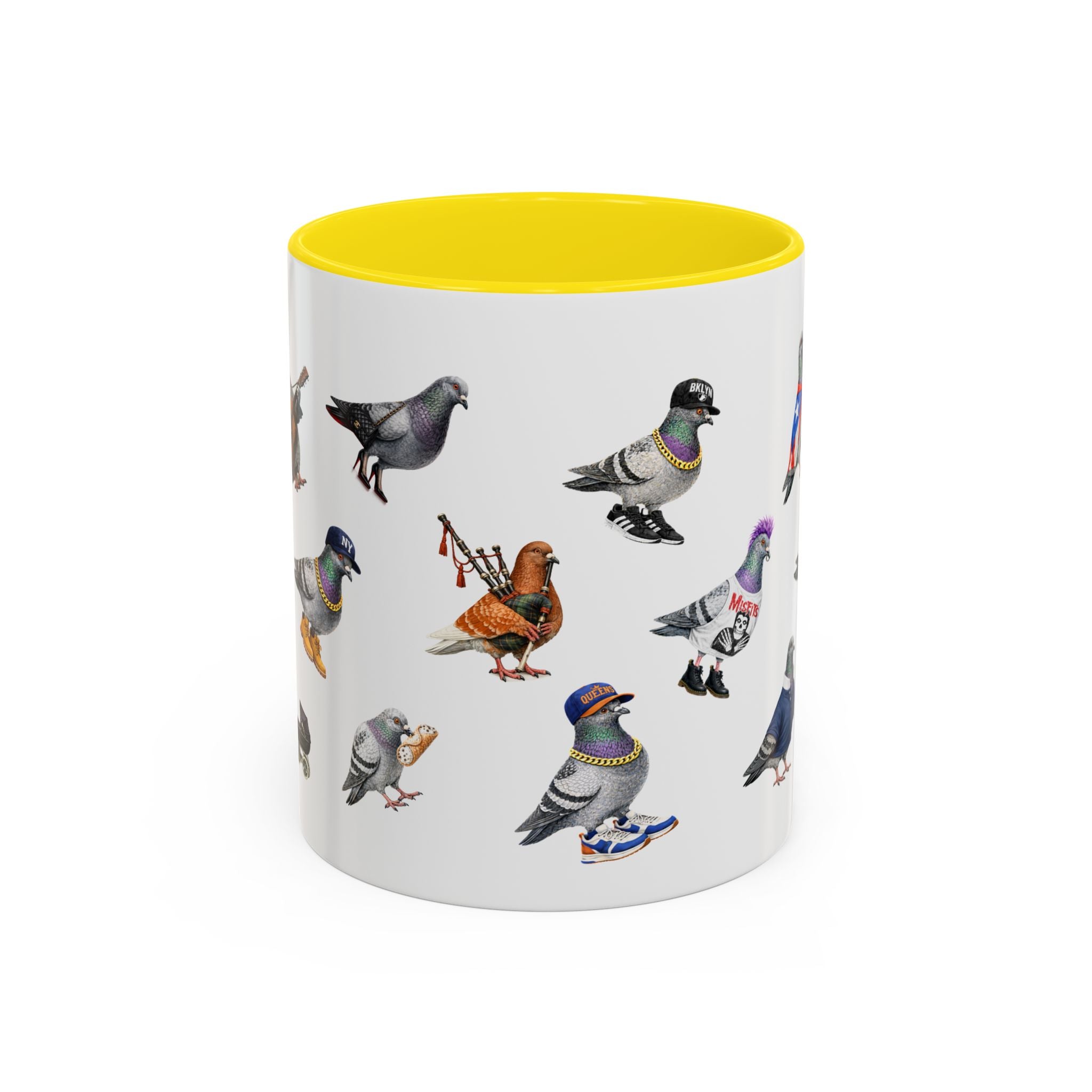 Pigeons of New York Colorful Accent Mug | NYC Pigeon Bird Lovers Coffee Cup