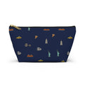 Icons of New York City Navy Blue Accessory Pouch — T-Bottom Makeup Bag with Statue of Liberty, Taxi & Pizza Pattern