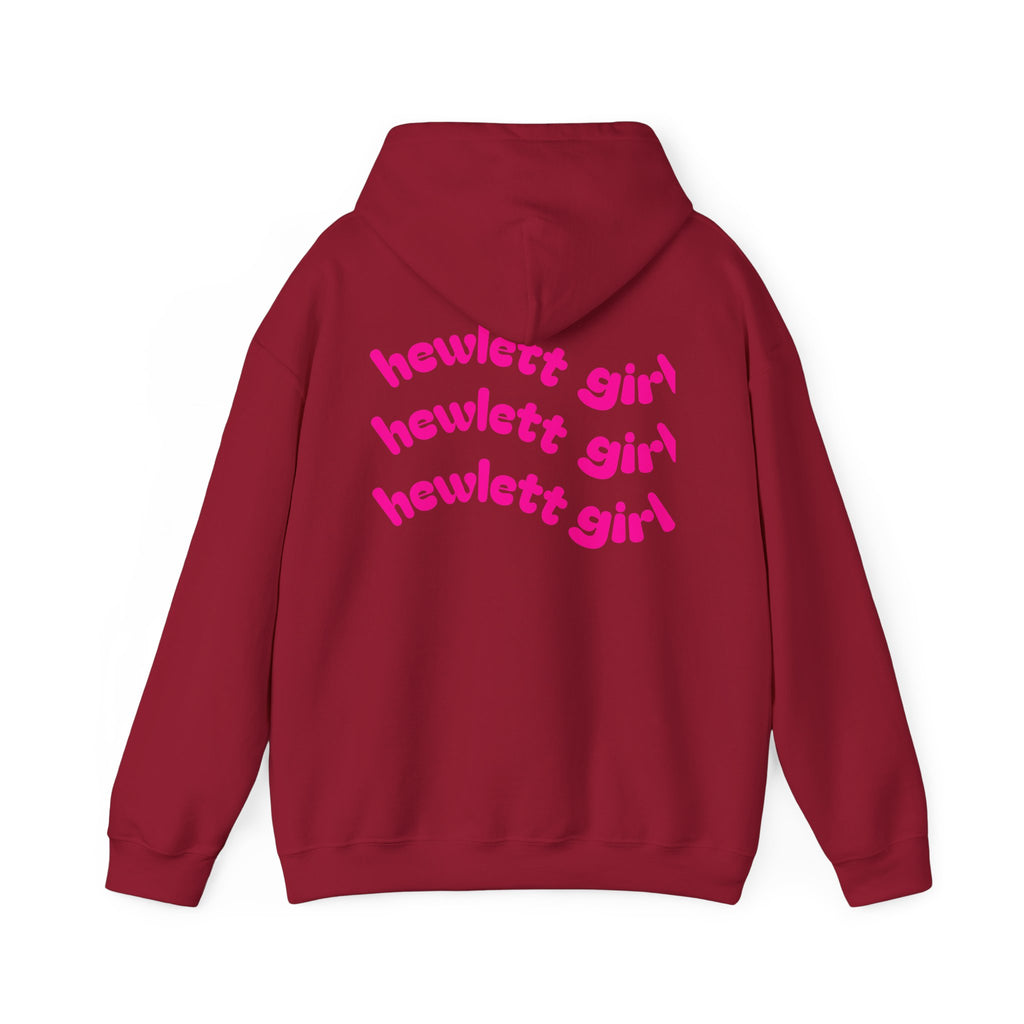 Hewlett Girl Hoodie – Retro Pink Wave Back Print Hooded Sweatshirt