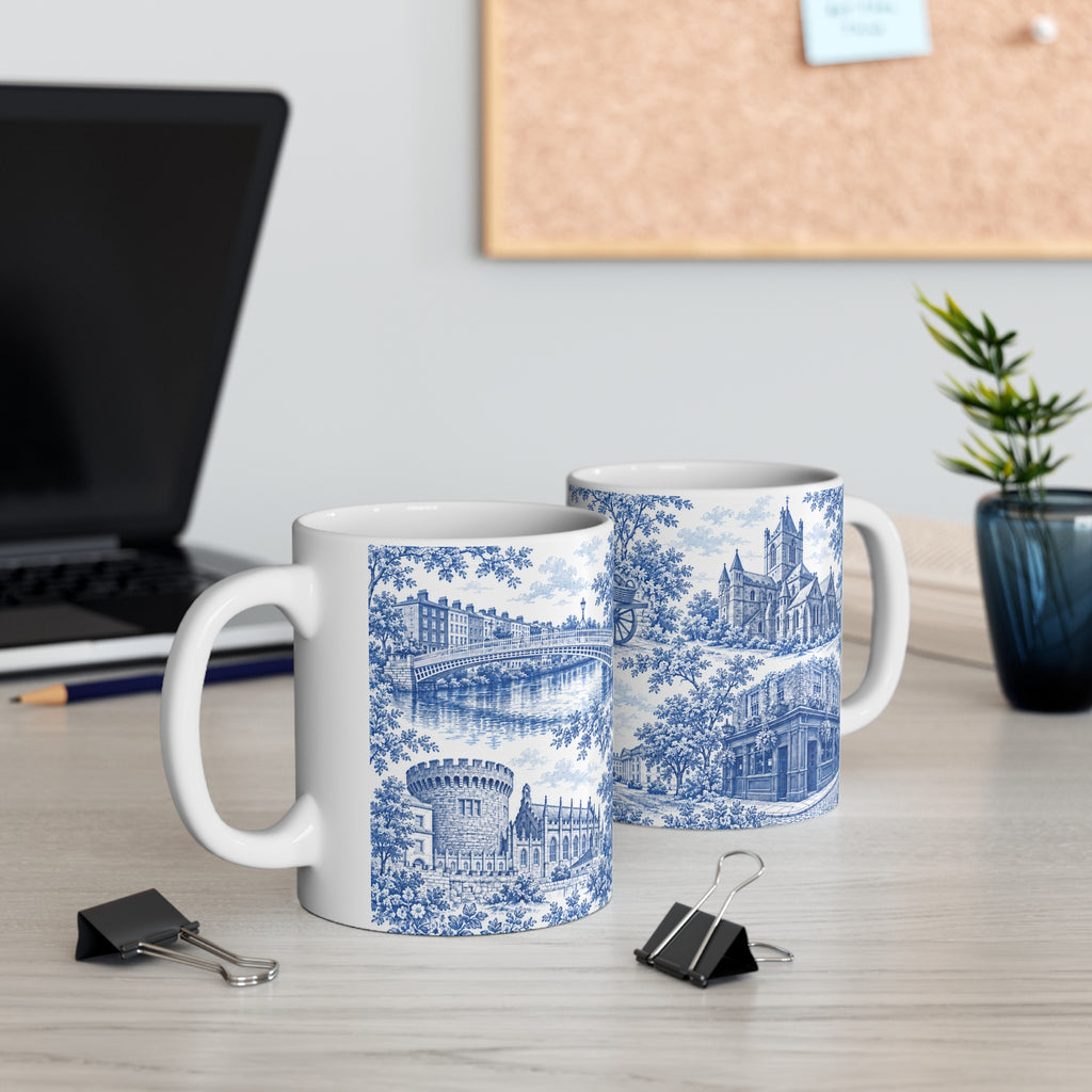 Dublin Blue Toile de Jouy Ceramic Mug — Coffee Cup (11oz; Ships from Europe)