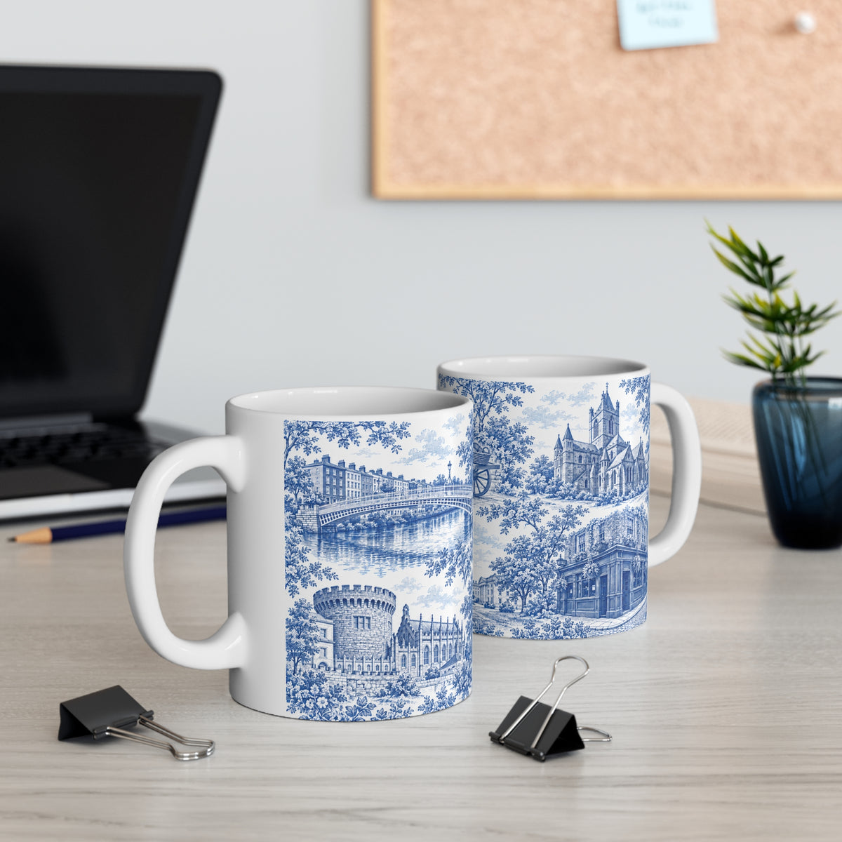 Dublin Blue Toile de Jouy Ceramic Mug — Coffee Cup (11oz; Ships from Europe)