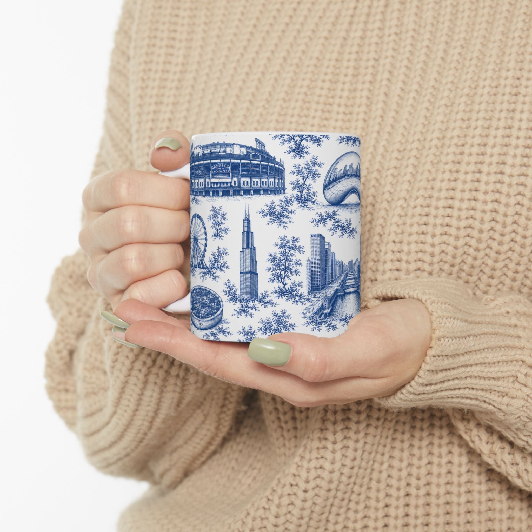 Chicago Blue Toile de Jouy Ceramic Mug (11oz)