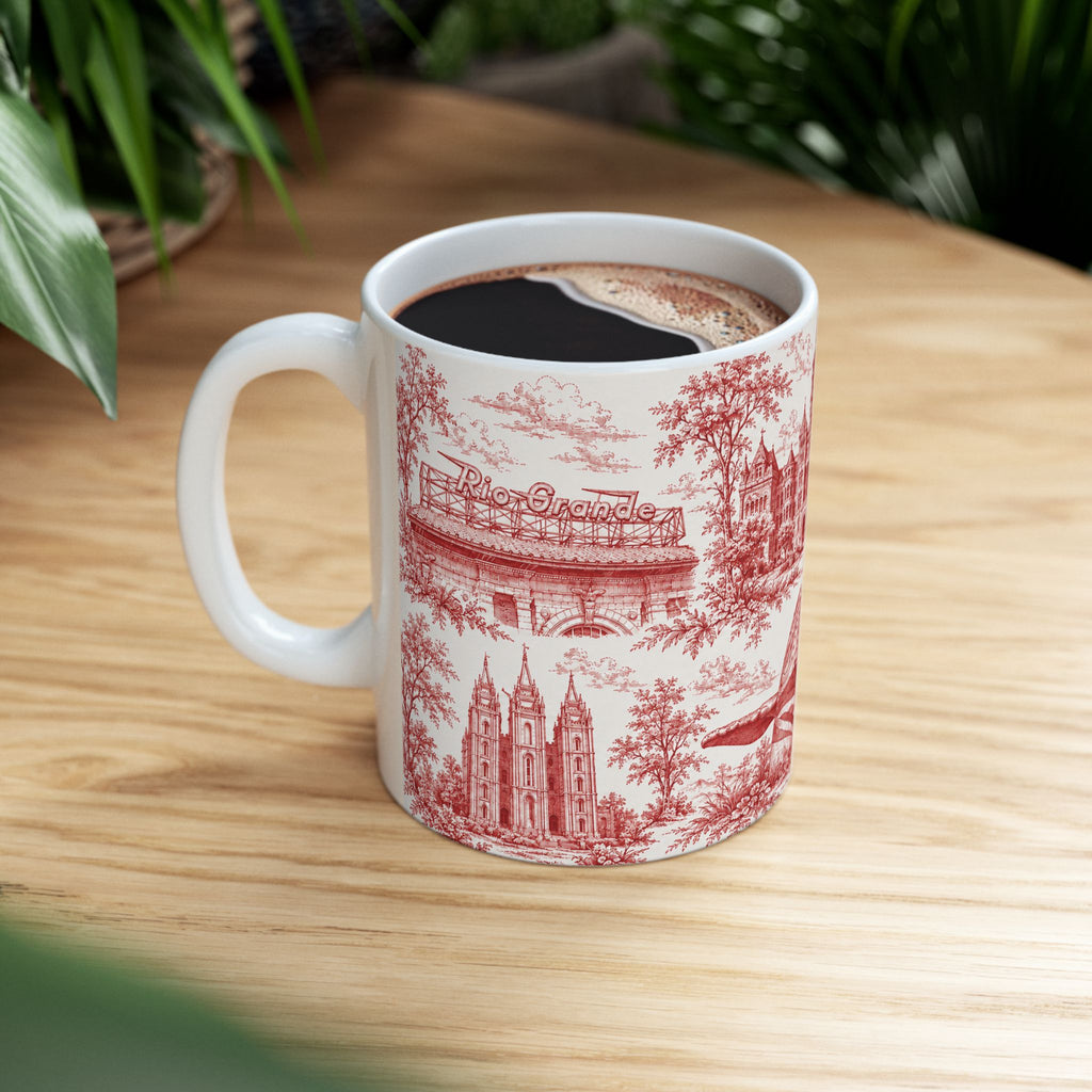 Salt Lake City Red Toile de Jouy Mug —  Ceramic Coffee Cup (11oz)