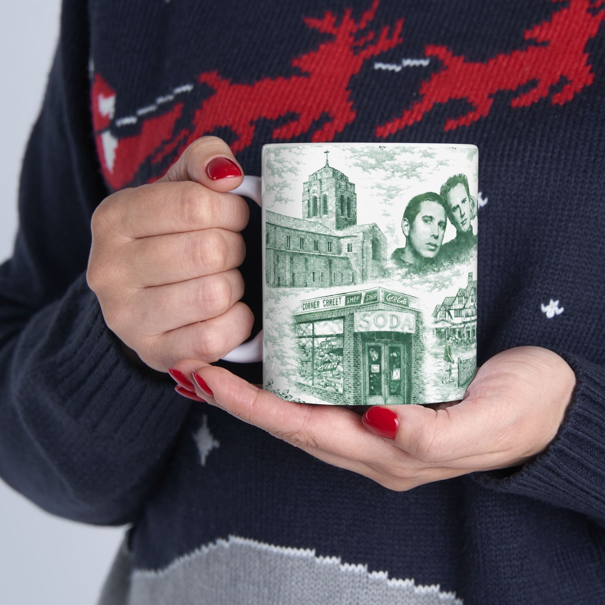 Forest Hills Green Toile de Jouy Mug | Queens Chinoiserie Ceramic Coffee Cup