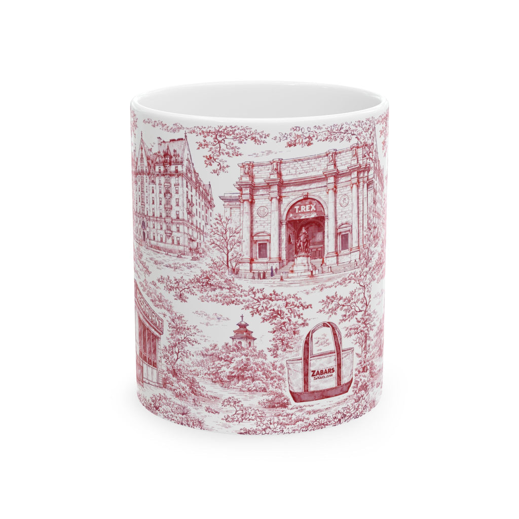 Upper West Side Red and White Toile Mug | New York Chinoiserie Ceramic Coffee Cup
