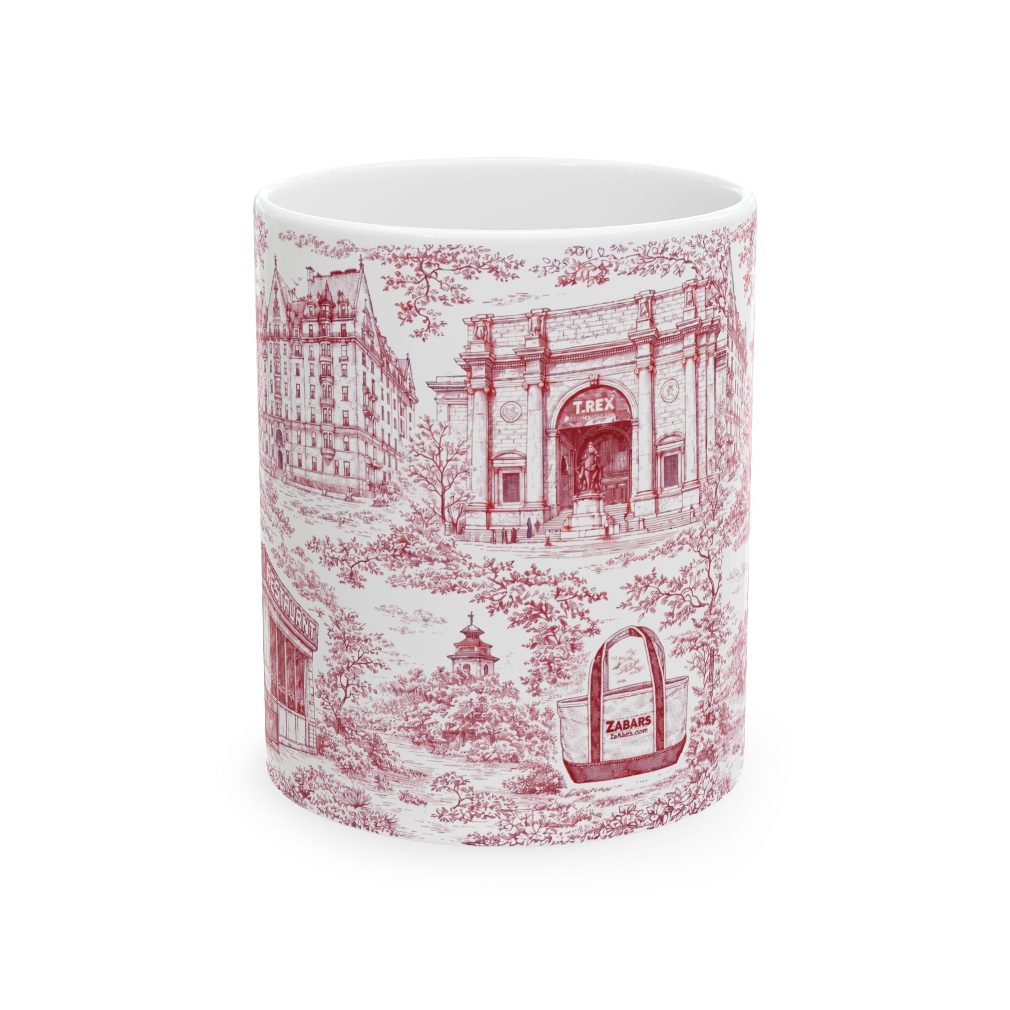 Upper West Side Red and White Toile Mug | New York Chinoiserie Ceramic Coffee Cup