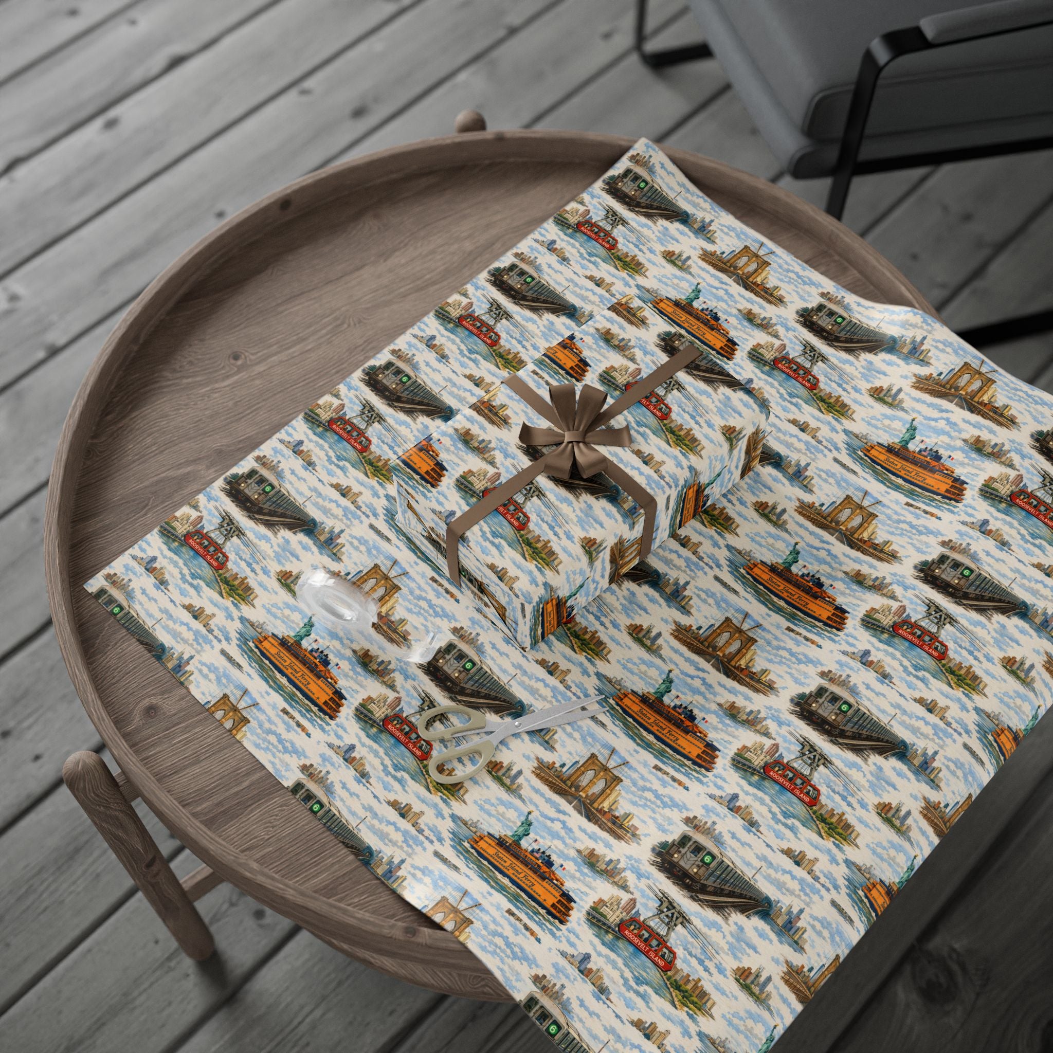 NYC Commuter Bridge & Tunnel Proud Toile NYC Gift Wrapping Paper | New York City Transit Subway Ferry Toile Pattern Roll