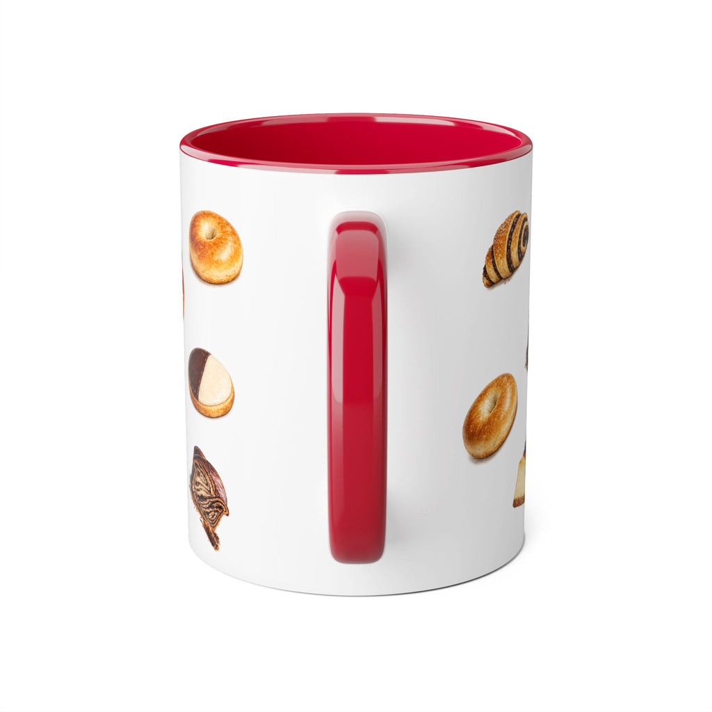 NYC Kosher Bakery Pattern Mug | Babka Cheesecake Rugelach Black + White Cookie Challah Bagel 11oz Ceramic Coffee Cup