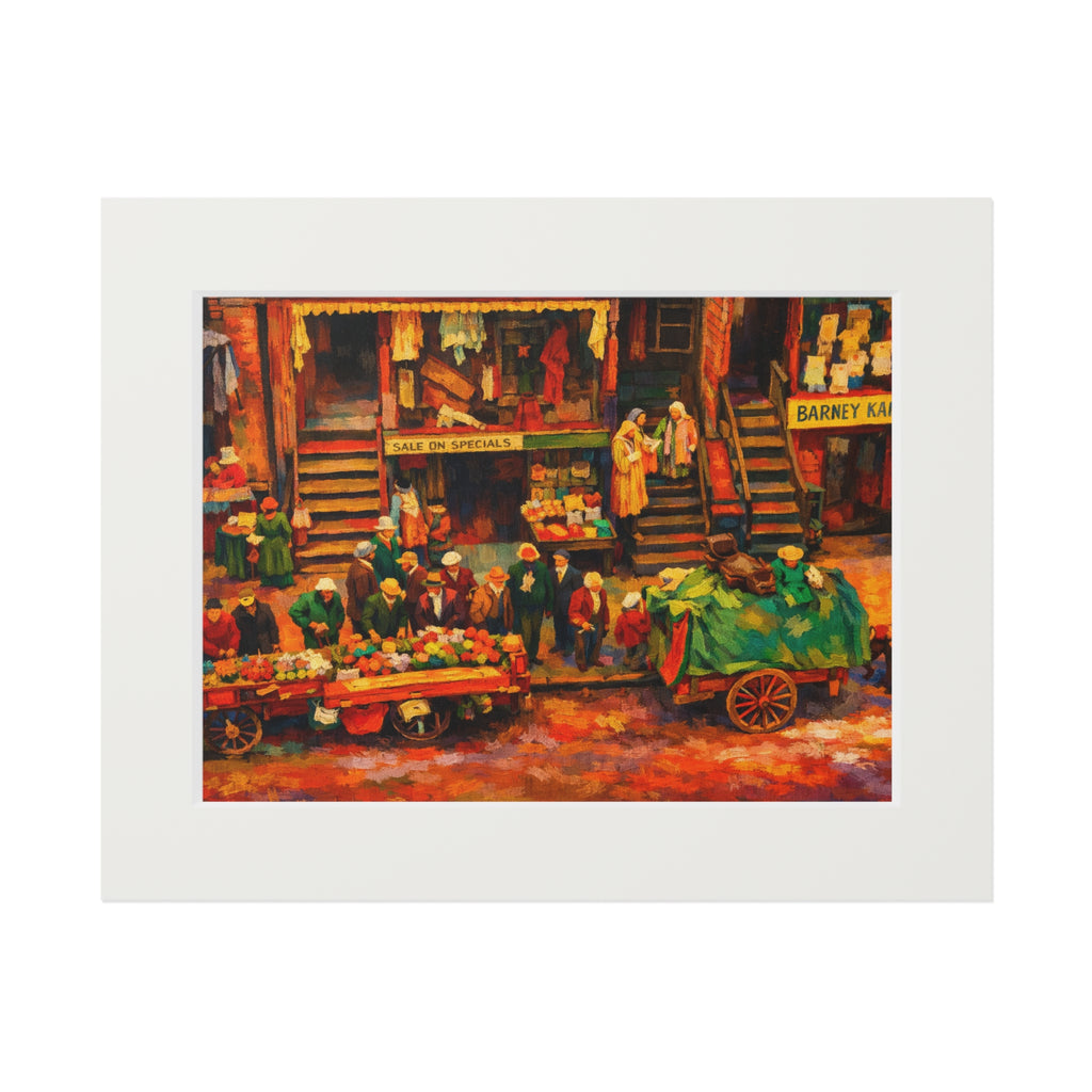 Colorized Historic Lower East Side 2 | Old New York Street Vendor  Mat Frame