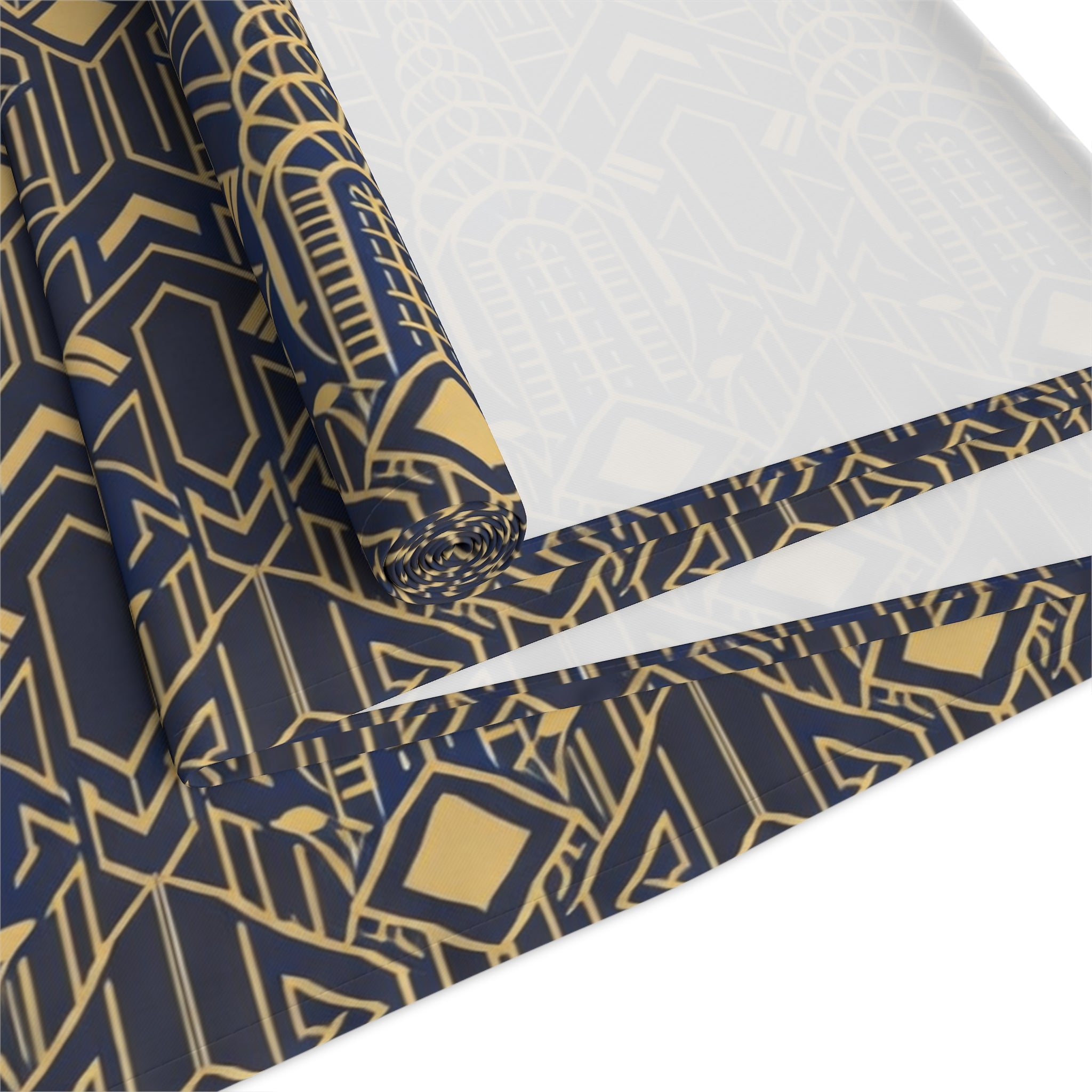 Art Deco Chrysler Building Navy & Gold Table Runner — NYC Elegant Geometric Tabletop Dining Decor