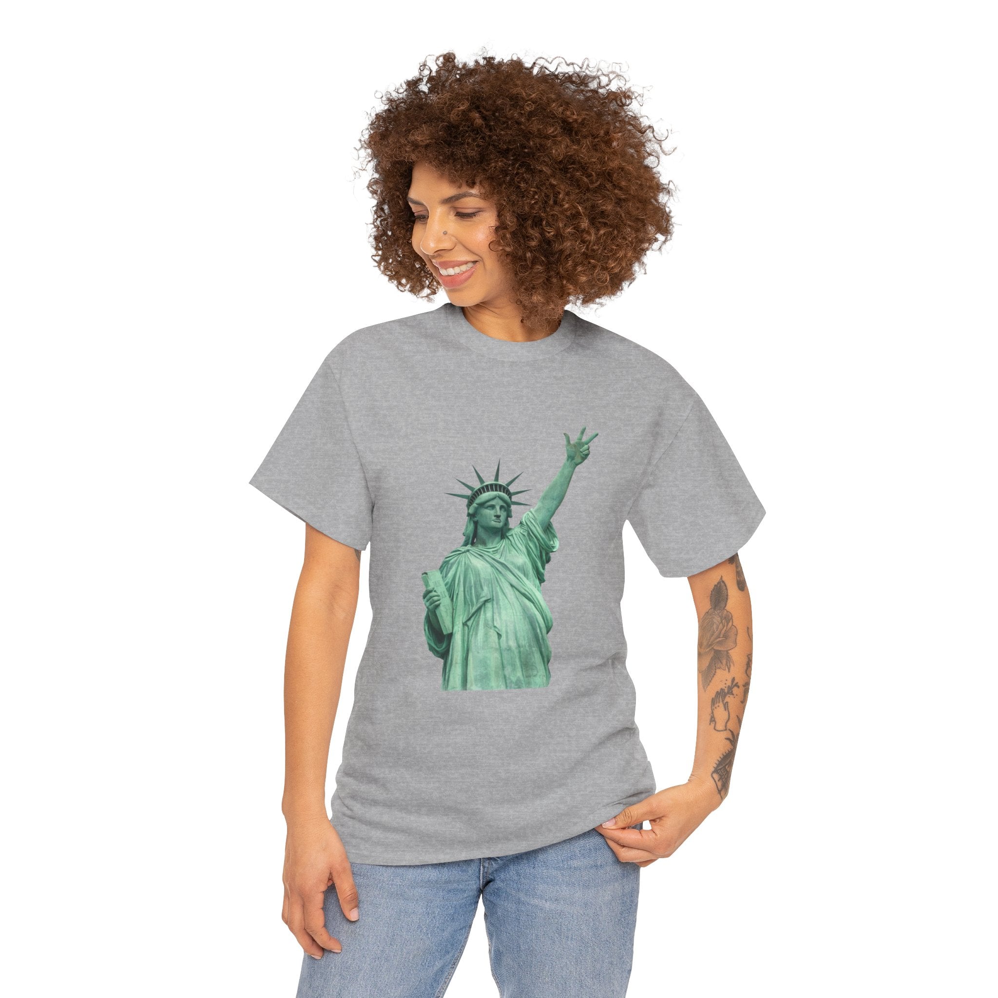 Customizable Statue of Liberty Three Points T-Shirt | NYC Jalen Brunson Basketball 3 Point Shot Tee