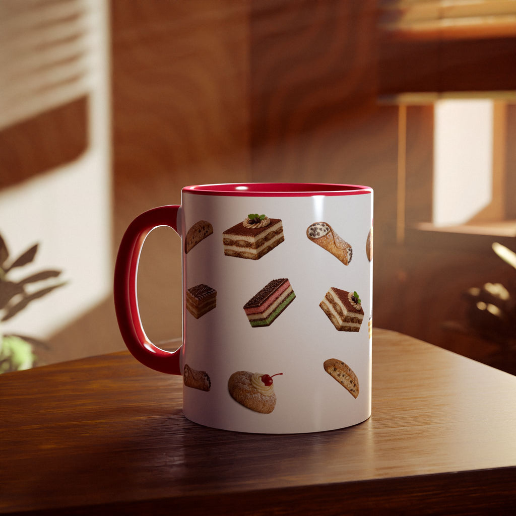 NYC Italian Bakery Pattern Mug | Cannoli Rainbow Cookie Zeppoli Tiramisu Biscotti Napoleon 11oz Ceramic Coffee Cup