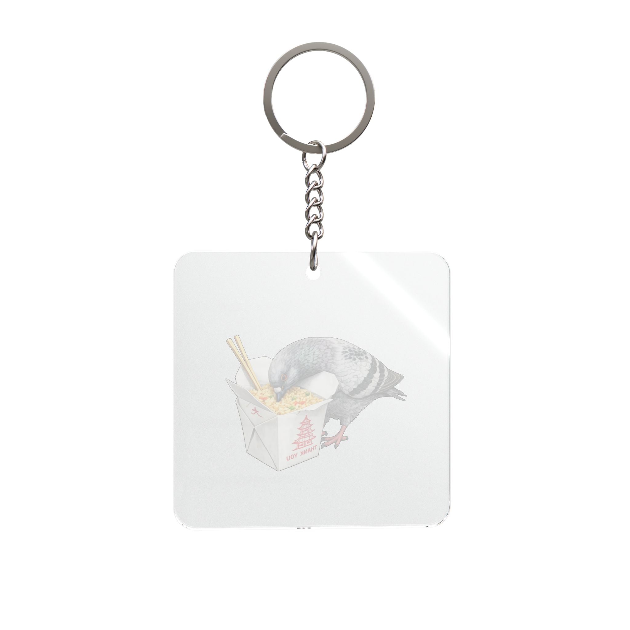 Customizable Flushing NYC Pigeon Square Keychain | Queens Chinatown Chinese Food Bird Lovers Keyring Gift