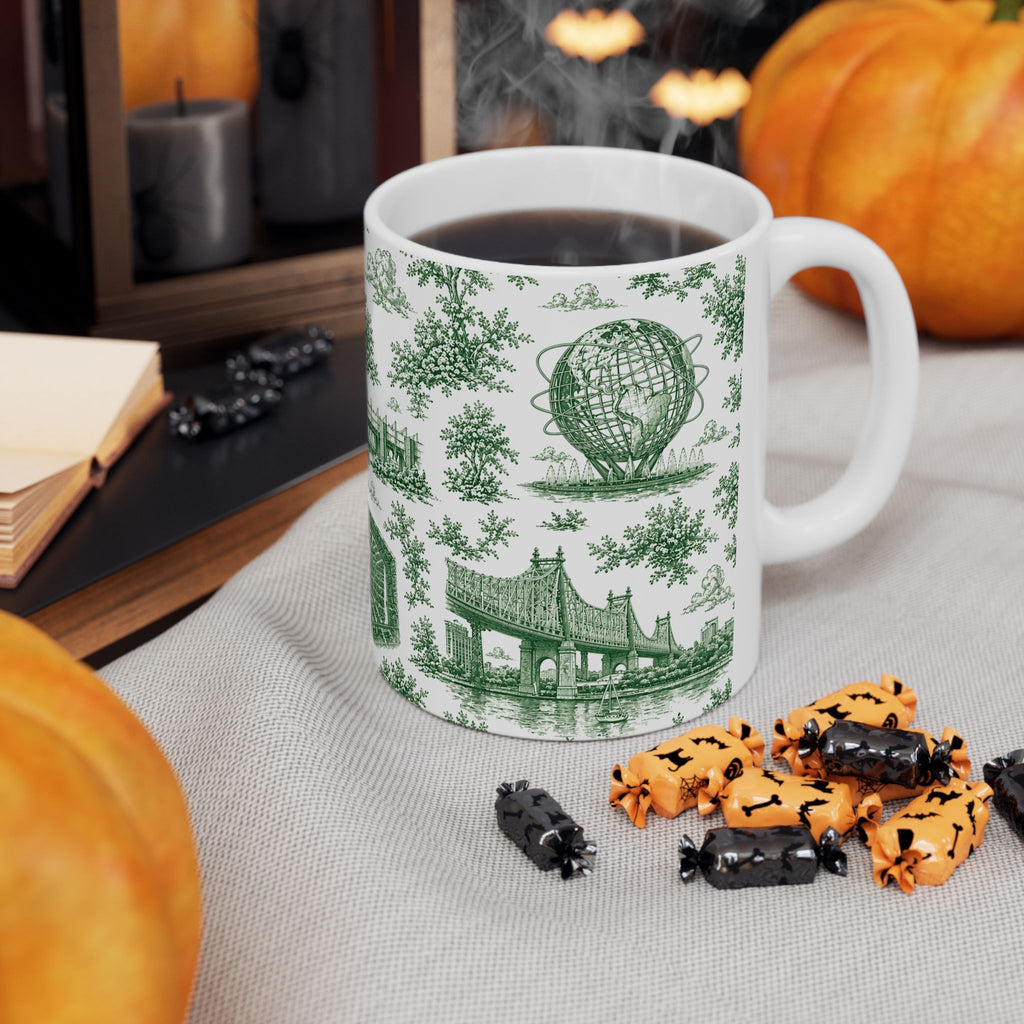 Queens Green Toile de Jouy Mug | Chinoiserie Ceramic Coffee Cup