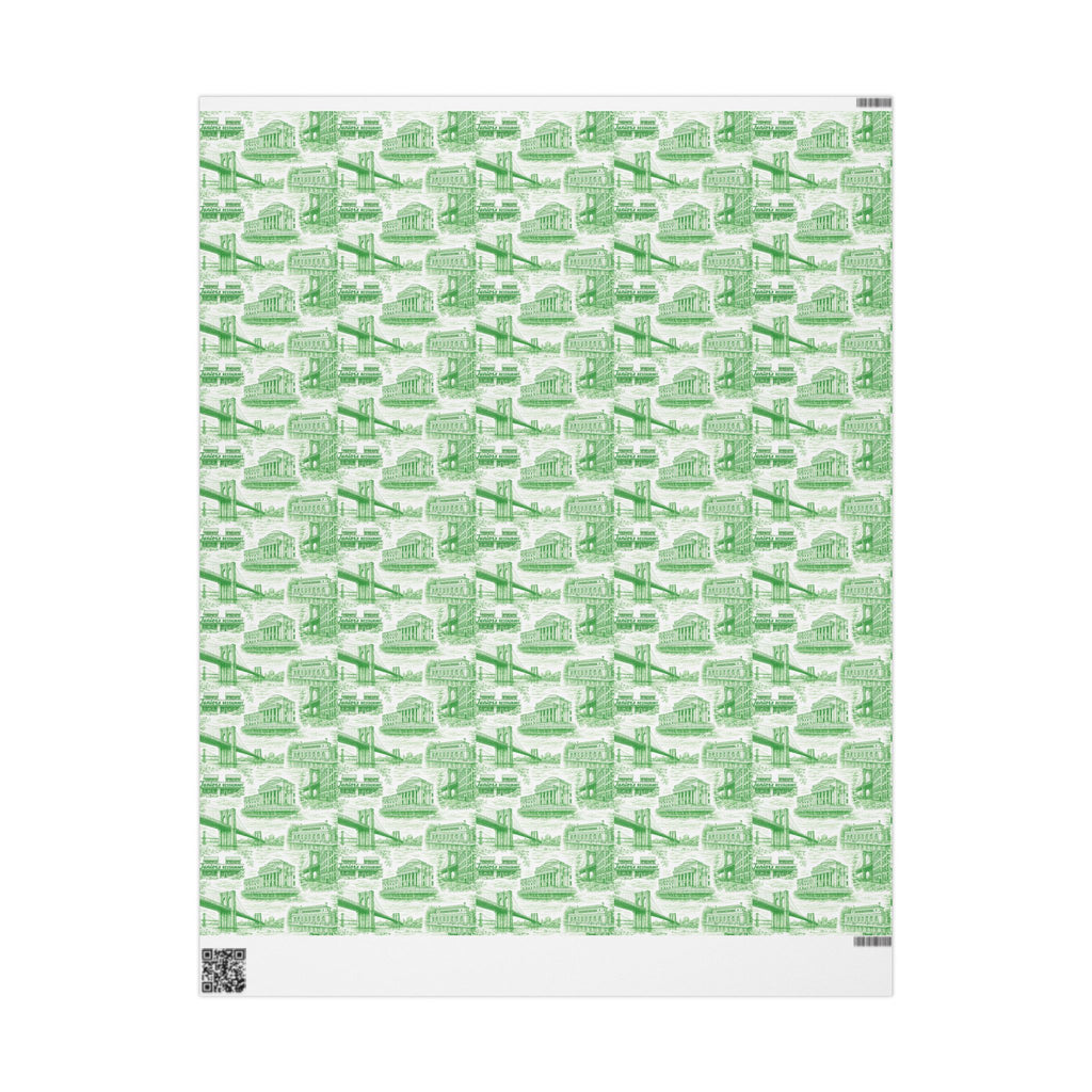 Brooklyn NYC Green Toile Gift Wrapping Papers   Chinoiserie New York City Gift Wrap Brooklyn Bridge Prospect Park Junior's DUMBO Museum