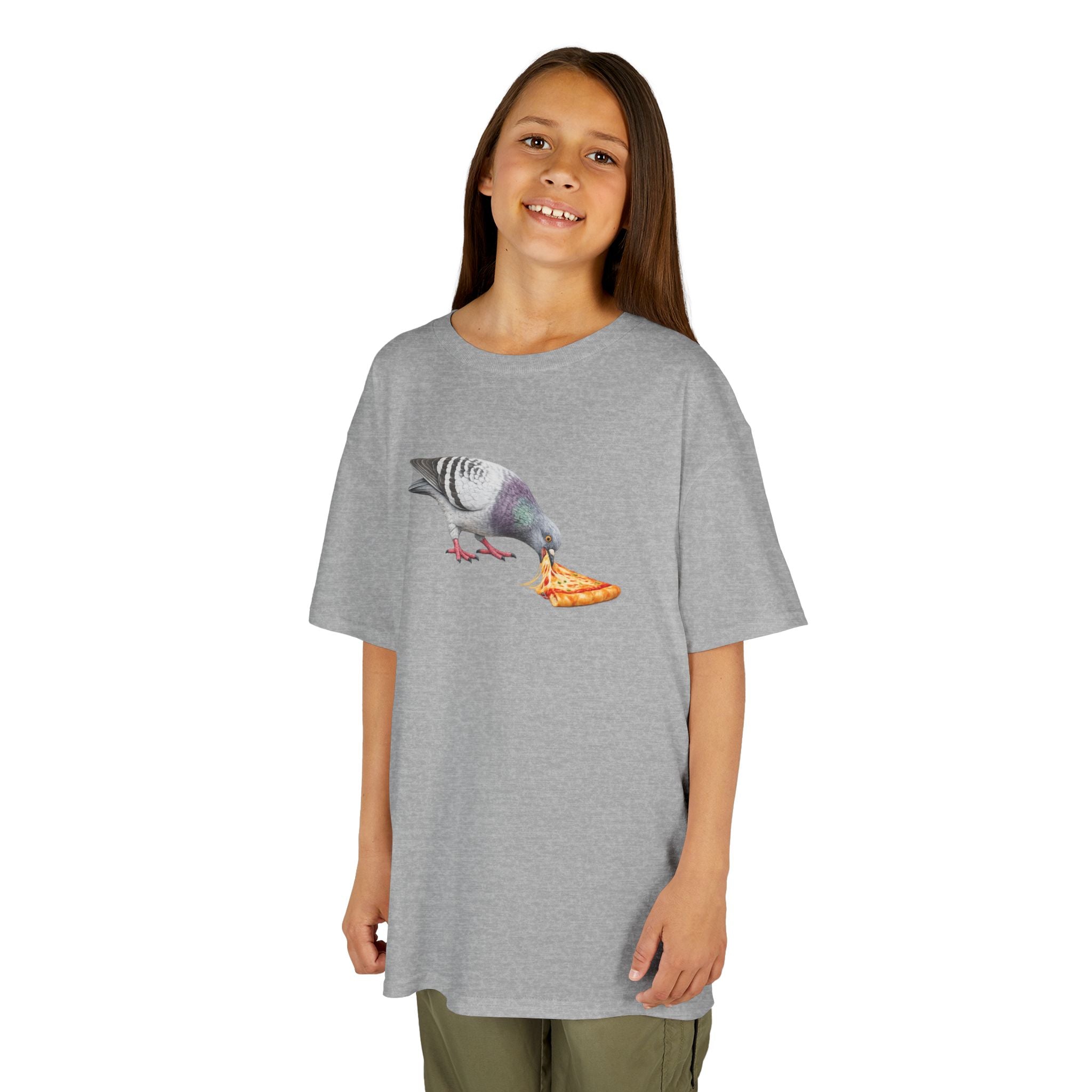 Customizable Little Italy NYC Pigeon Kid Pizza Tee —  Cute Bird Pizza Lover T-Shirt for Children