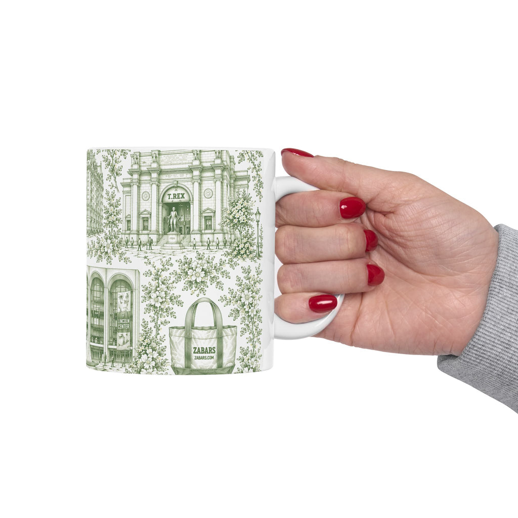 Upper West Side Green Toile Mug | New York Chinoiserie Ceramic Coffee Cup
