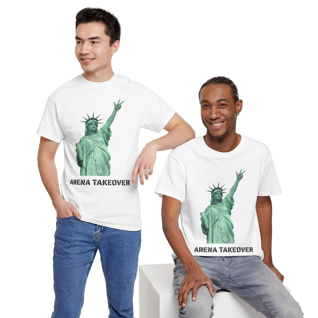 Arena Takeover Statue of Liberty Three Points T-Shirt | NYC Jalen Brunson Basketball 3 Point Shot Tee