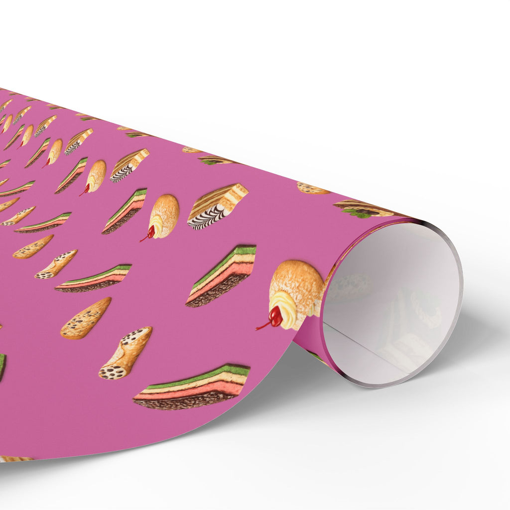 Italian Bakery Pastry Pattern Gift Wrap Paper | Pink Bakery Pastries Wrapping Paper Roll