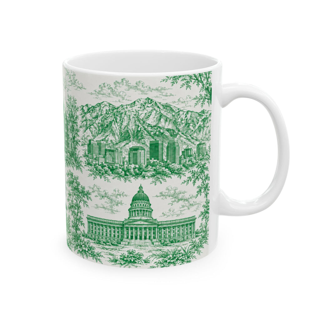 Salt Lake City Green Toile de Jouy Mug —  Ceramic Coffee Cup (11oz)