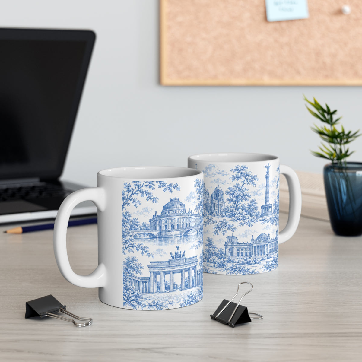 Berlin Blue Toile de Jouy Mug — Ceramic Coffee Cup (11oz; Ships from Europe)