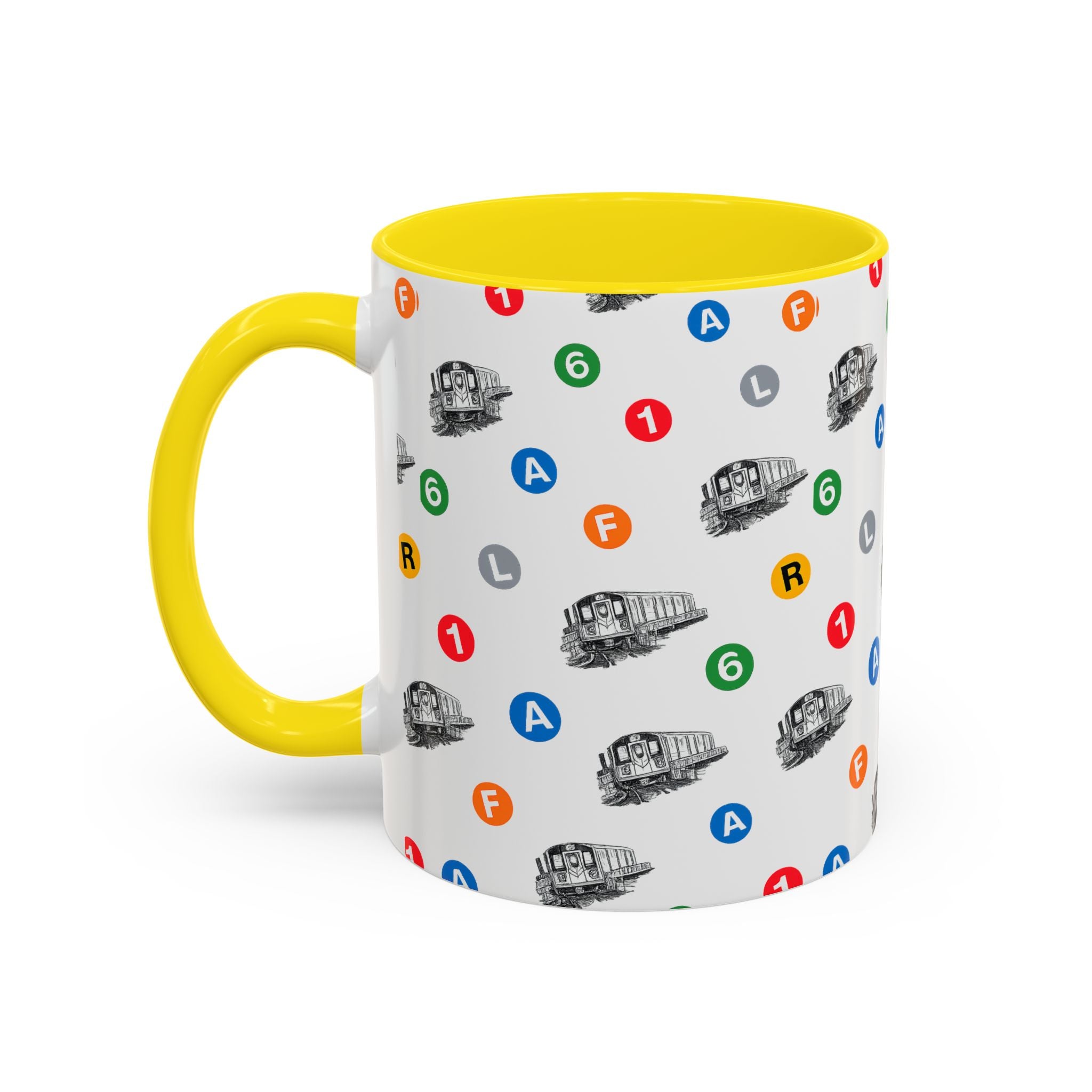 New York Subway Train Transit Icons Mug | NYC Metro Subway Pattern Accent Coffee Tea Mug 11oz