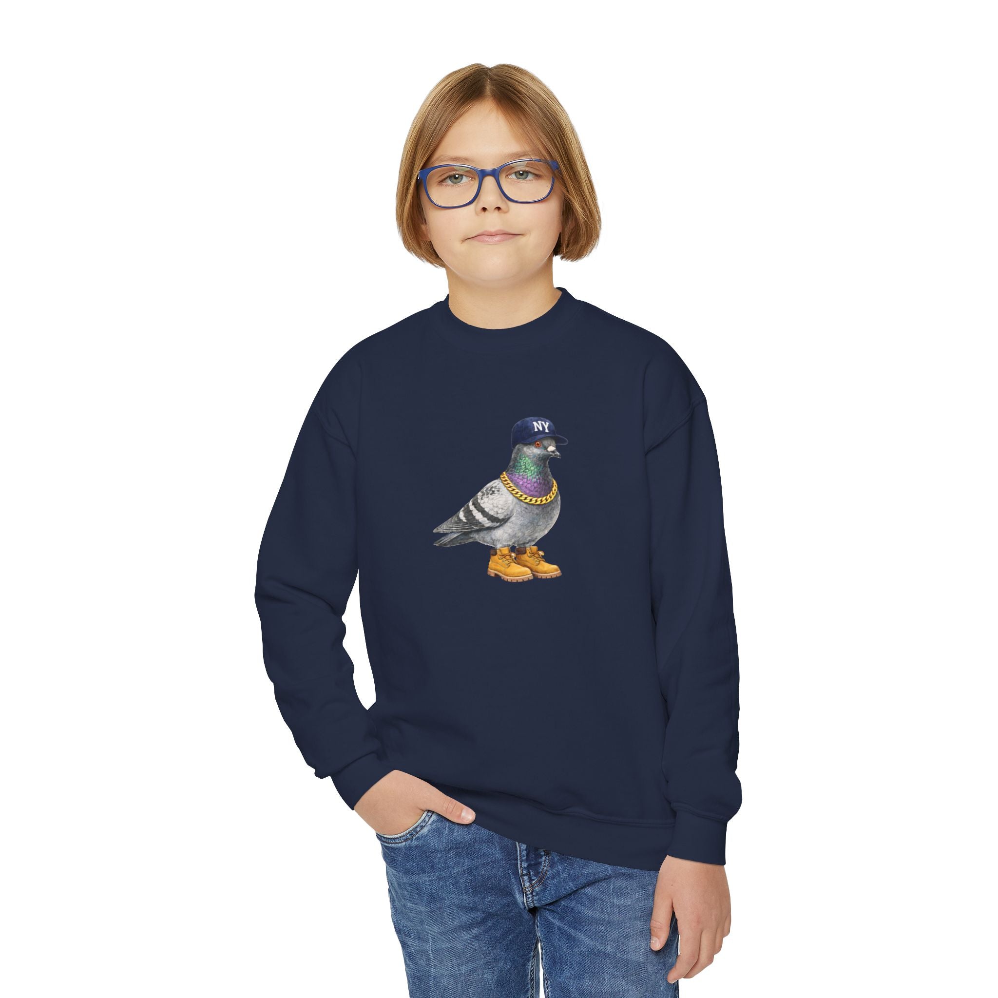 Bronx NYC Pigeon NYC Kids Crewneck Sweatshirt    New York Baseball Fan Bird Lover Childrens Sweater