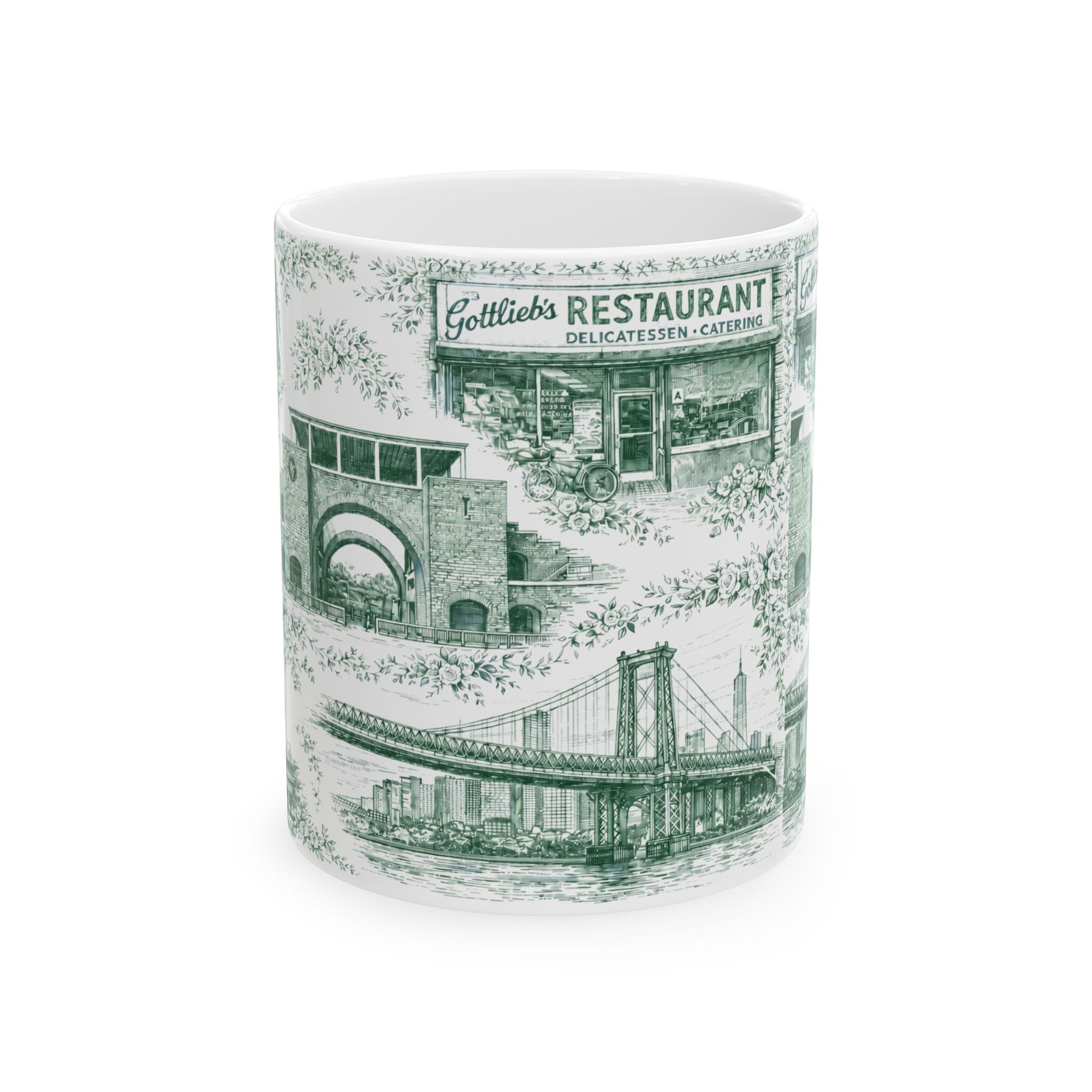 Williamsburg Green and White Toile de Jouy Mug | Brooklyn Chinoiserie Ceramic Coffee Cup