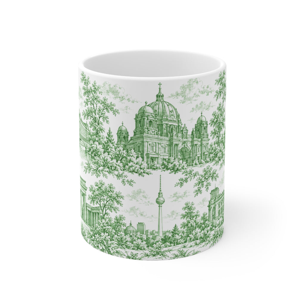 Berlin Green Toile de Jouy Mug — Ceramic Coffee Cup (11oz; Ships from Europe)