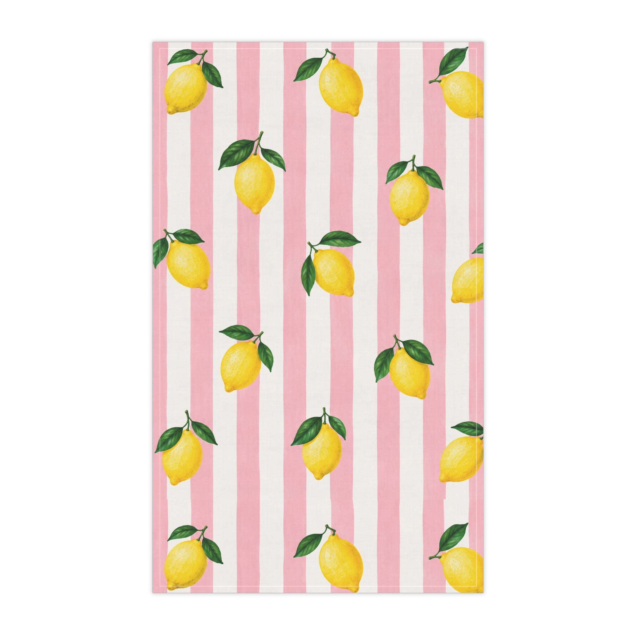 Little Italy Amalfi Pink and White with Lemon Tea Towel — Pink & White Stripes Kitchen Linen