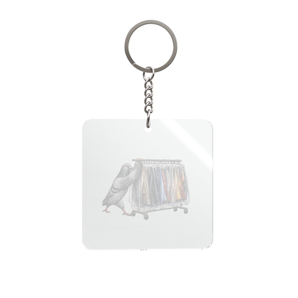 Customizable Garment District NYC Pigeon Square Keychain | Garmento Fashion Industry Bird Lovers Keyring Gift