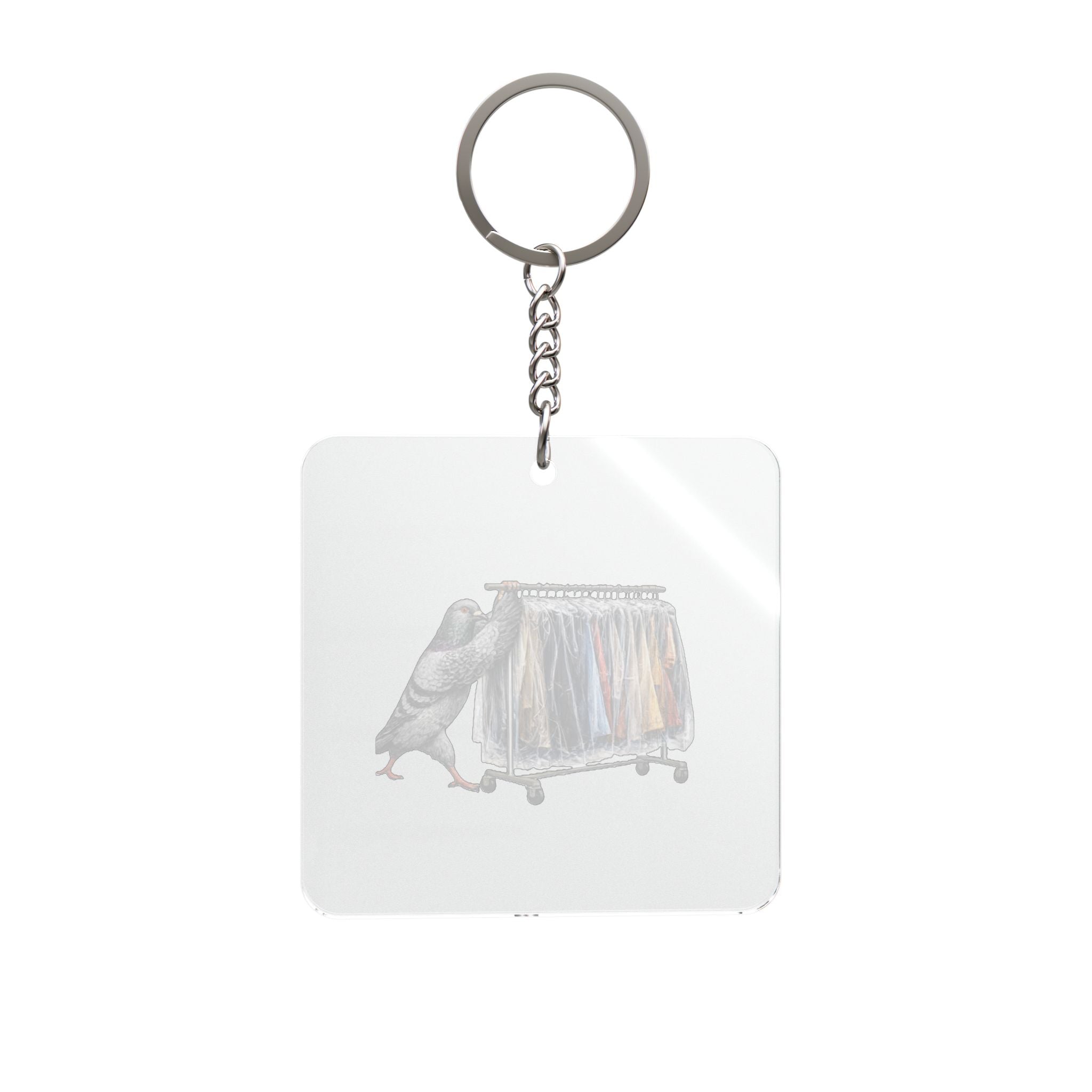 Customizable Garment District NYC Pigeon Square Keychain | Garmento Fashion Industry Bird Lovers Keyring Gift