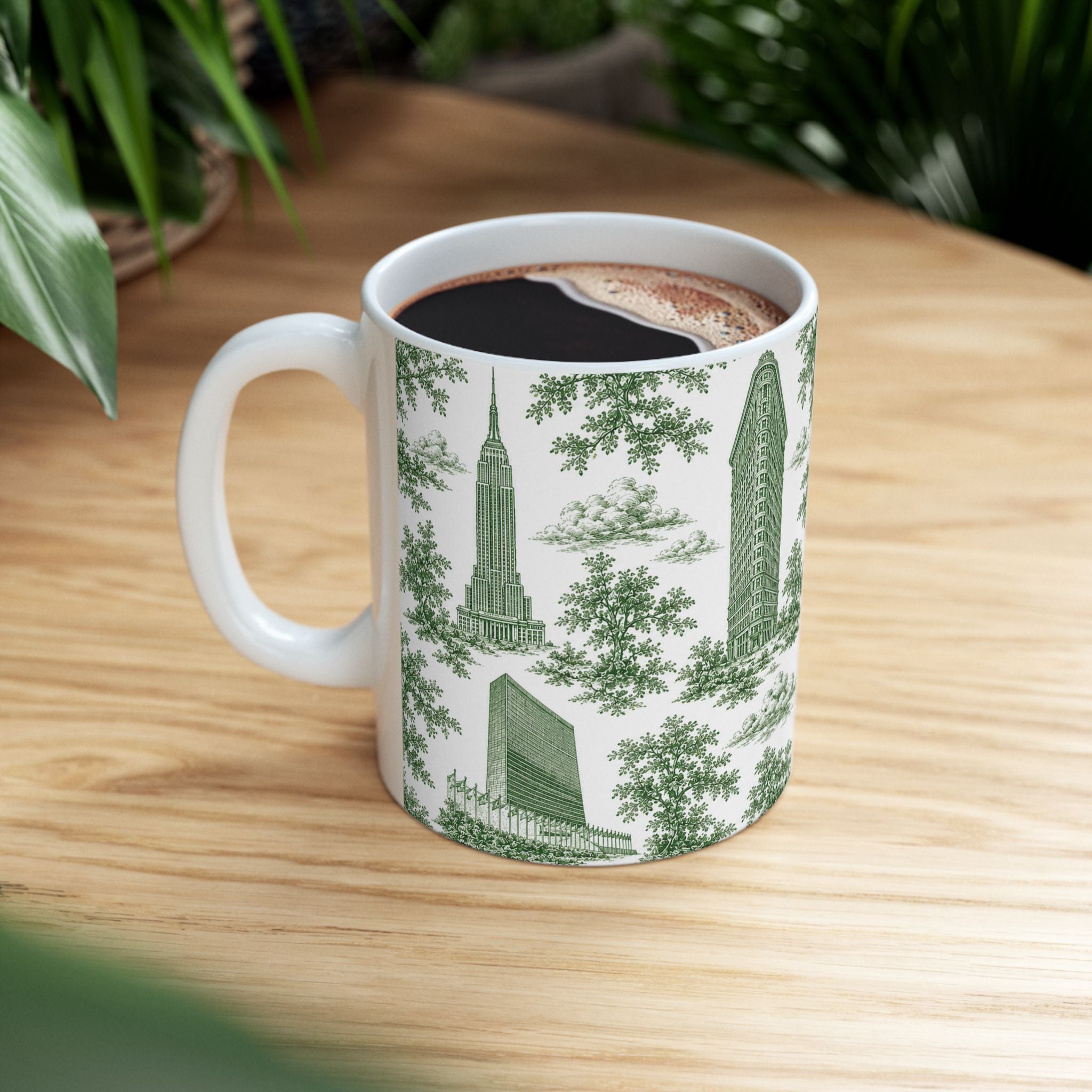 Manhattan Green Toile de Jouy mug | New York City Chinoiserie Ceramic Mug