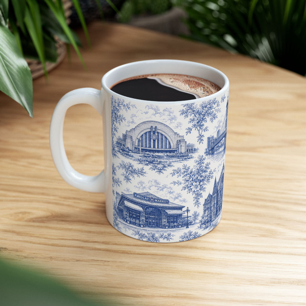 Cincinnati Blue Toile de Jouy Ceramic Mug — Coffee mug 11oz