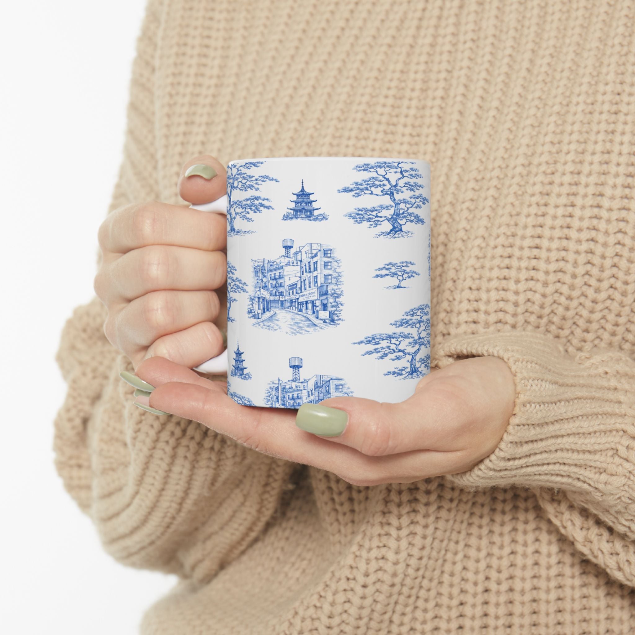 Chinatown Doyers Street Blue Toile de Jouy Mug | New York City Chinoiserie Ceramic Mug 11oz