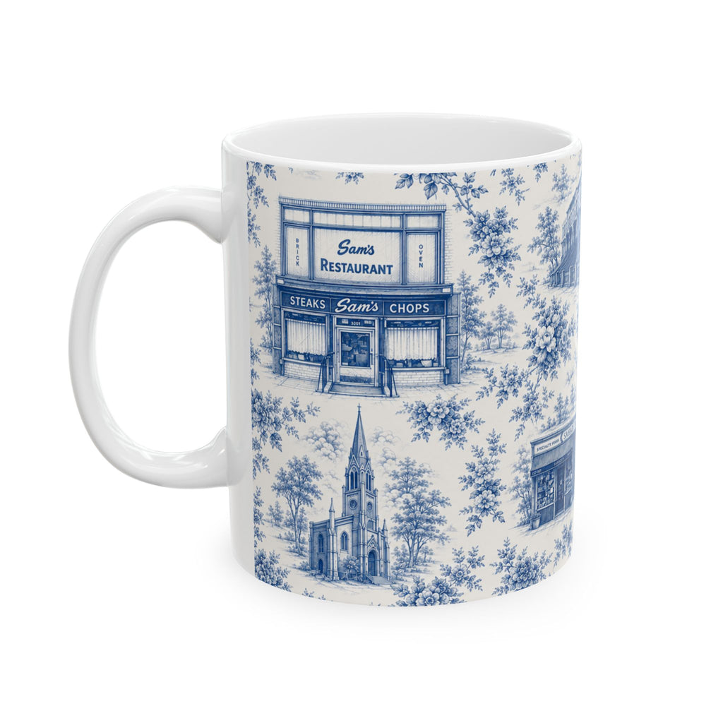 Cobble Hill Blue Toile de Jouy Mug | NYC Chinoiserie Ceramic Coffee Cup