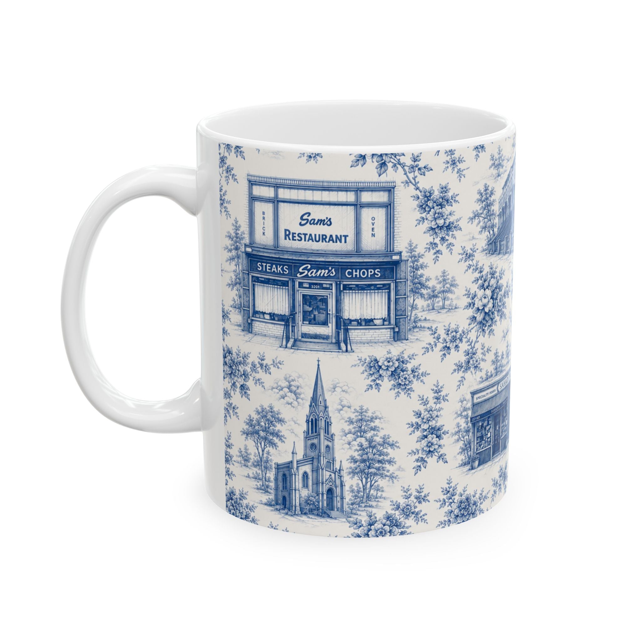 Cobble Hill Blue Toile de Jouy Mug | NYC Chinoiserie Ceramic Coffee Cup