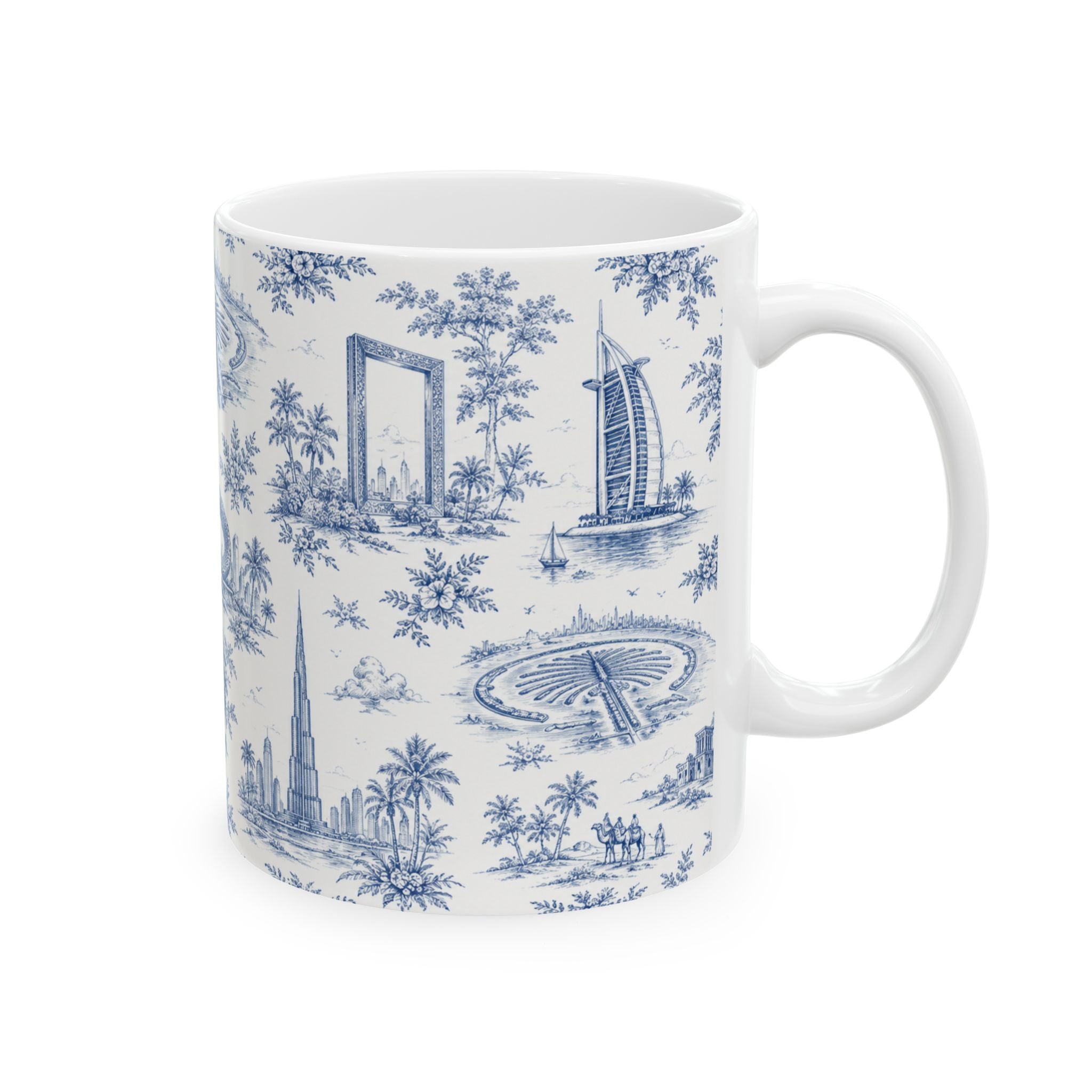Dubai Blue Toile de Jouy Ceramic Mug — Ceramic 11oz Coffee Cup