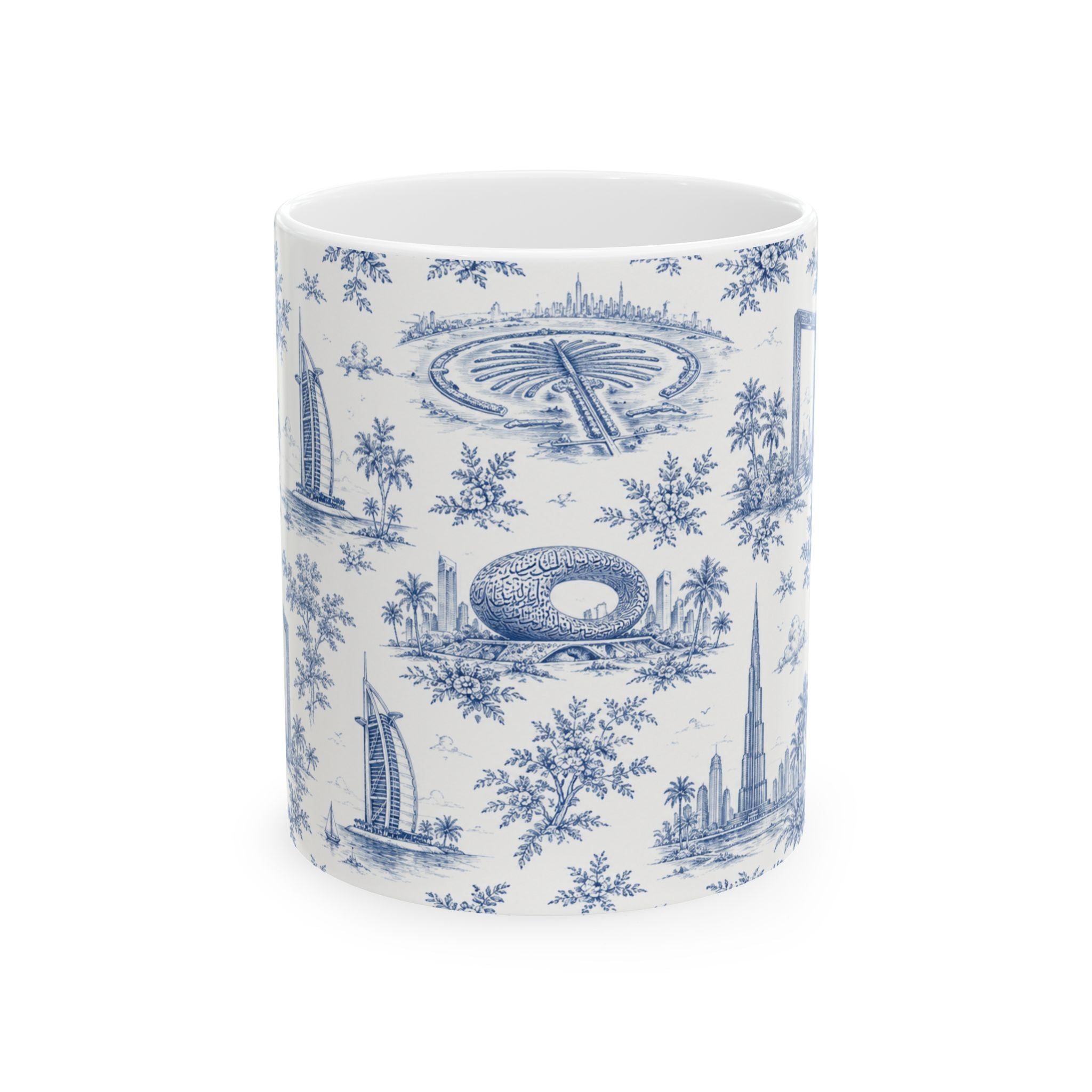 Dubai Blue Toile de Jouy Ceramic Mug — Ceramic 11oz Coffee Cup