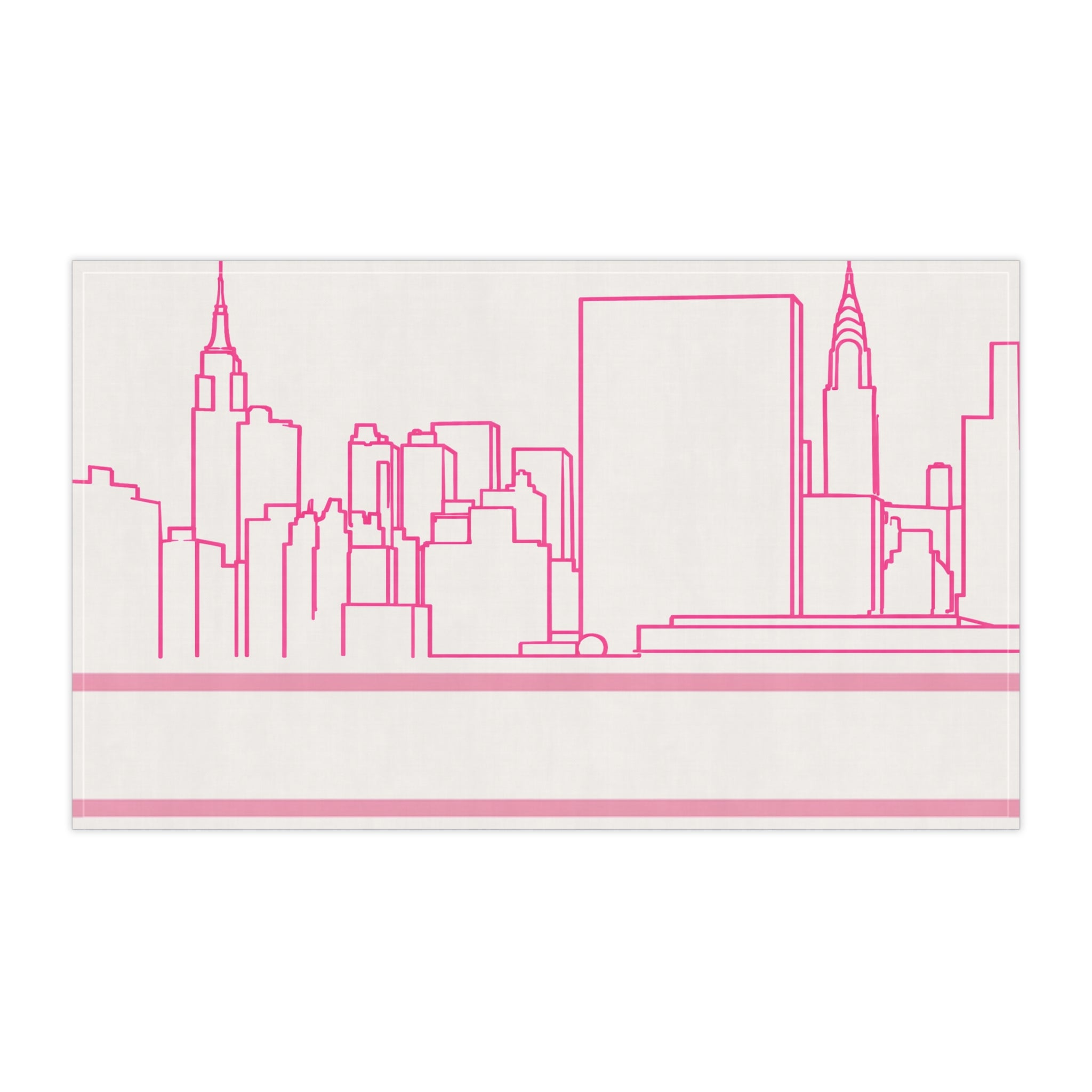 NYC Manhattan Skyline Pink Tea Towel — Minimal Pink & White New York City Skyline Kitchen Linen