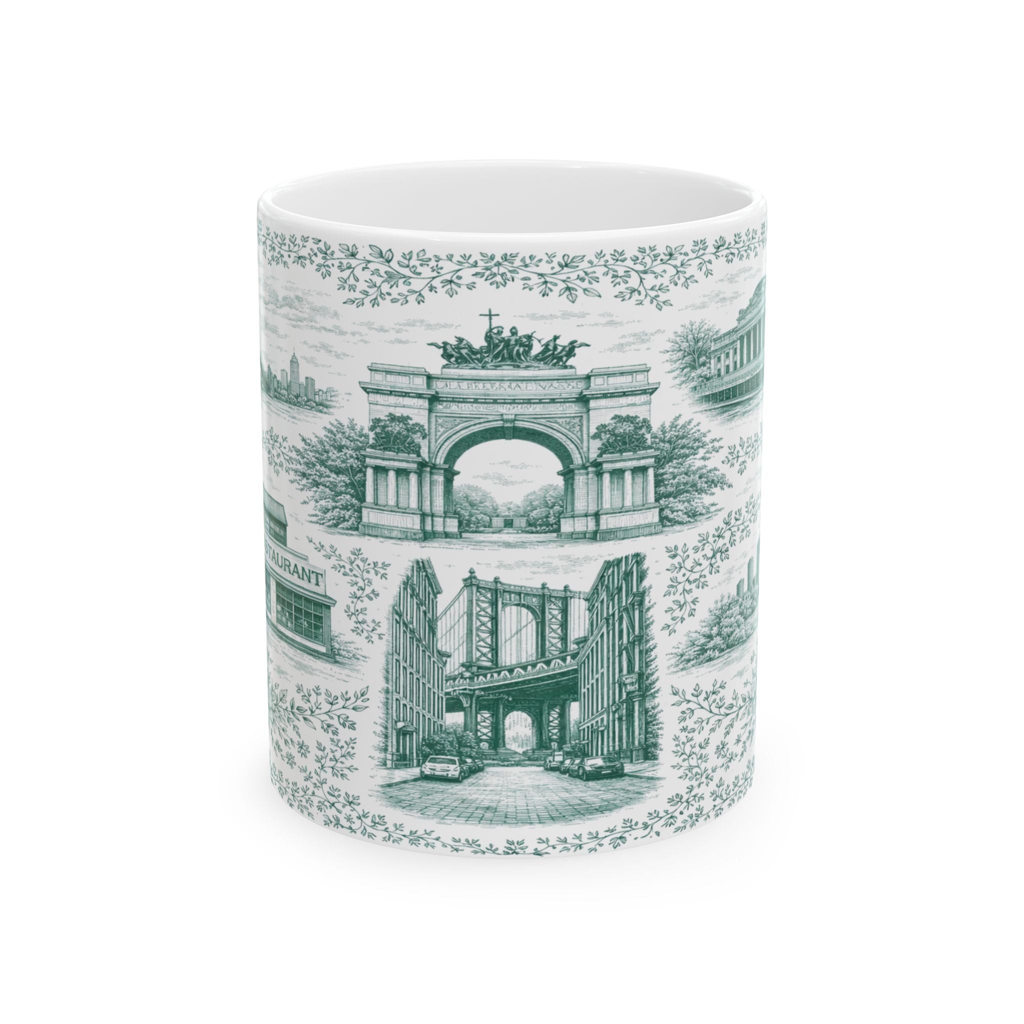Brooklyn Green Toile de Jouy Mug | NYC Chinoiserie Ceramic Mug