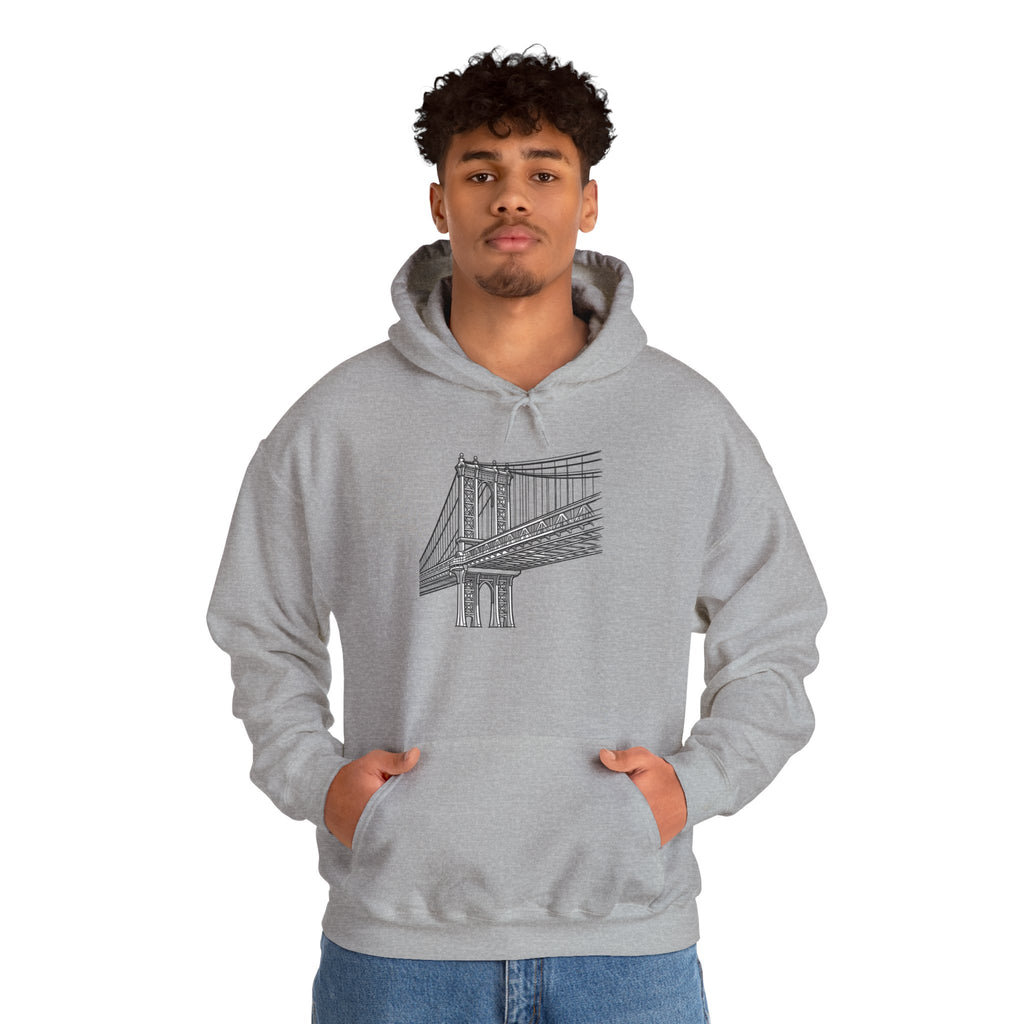 Manhattan Bridge Sketch Hoodie — New York City Bridge Pullover Hooded Sweatshirt