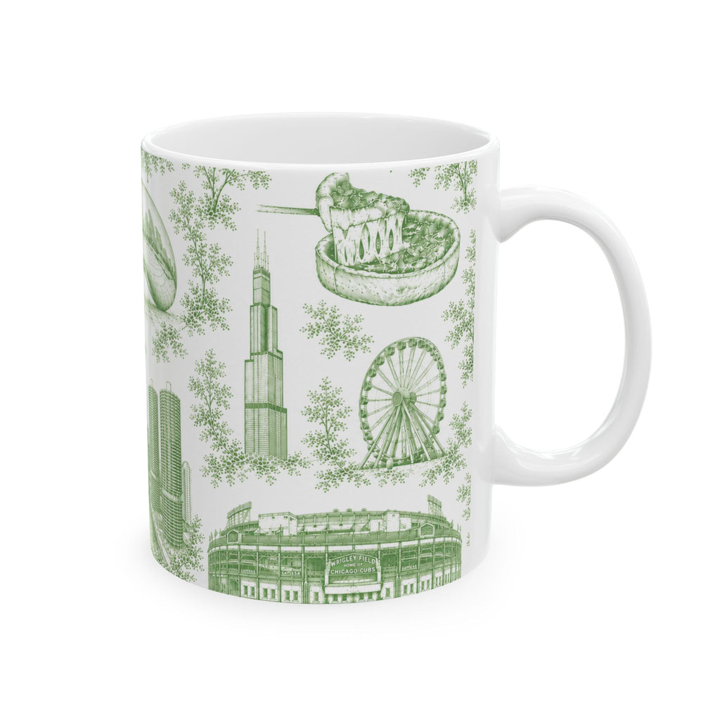 Chicago Green Toile de Jouy Ceramic Mug (11oz)