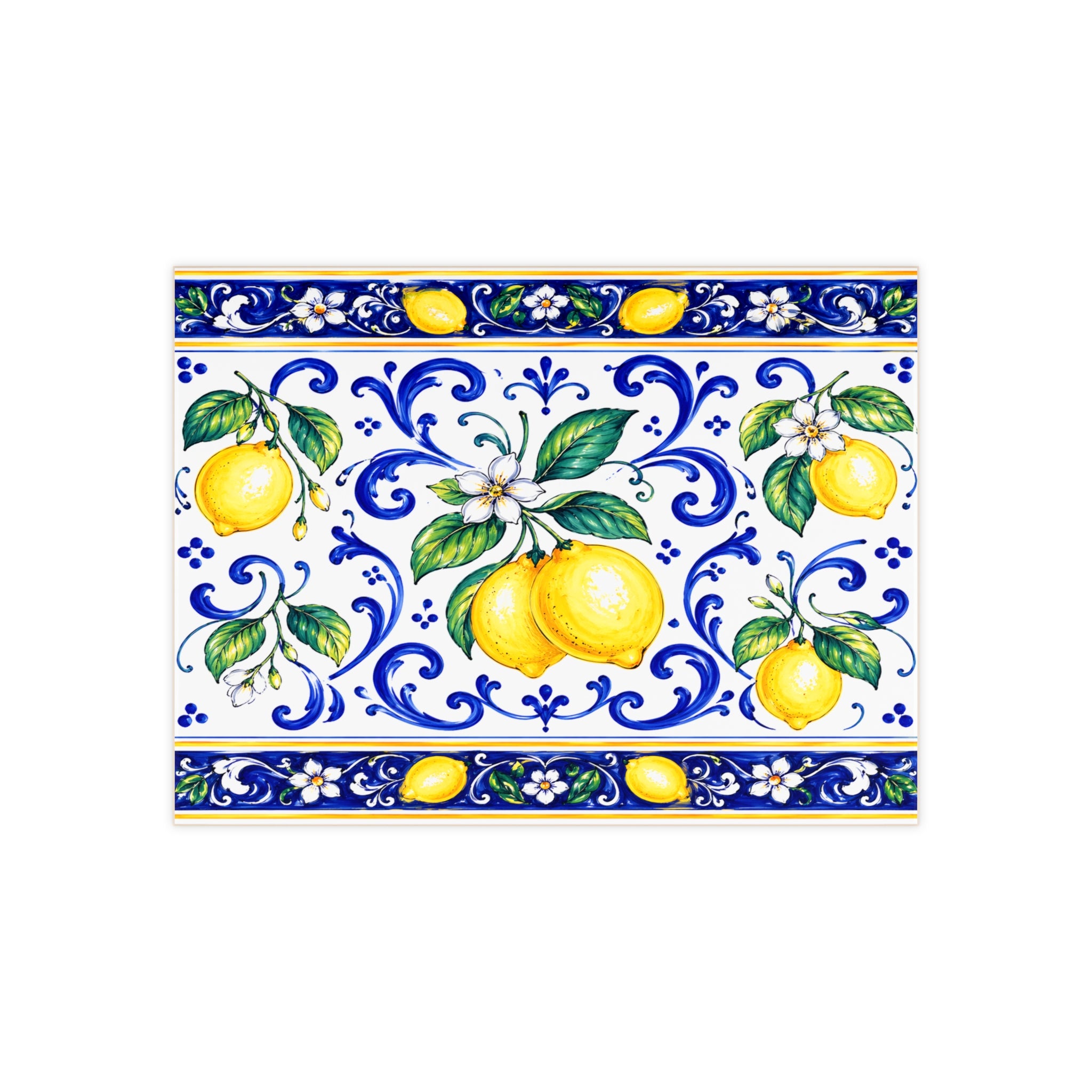 Little Italy Amalfi Blue and White with Lemon Ceramic Tile - Mediterranean Lemon Decorative Kitchen Backsplash Tile Art 6" x 8"