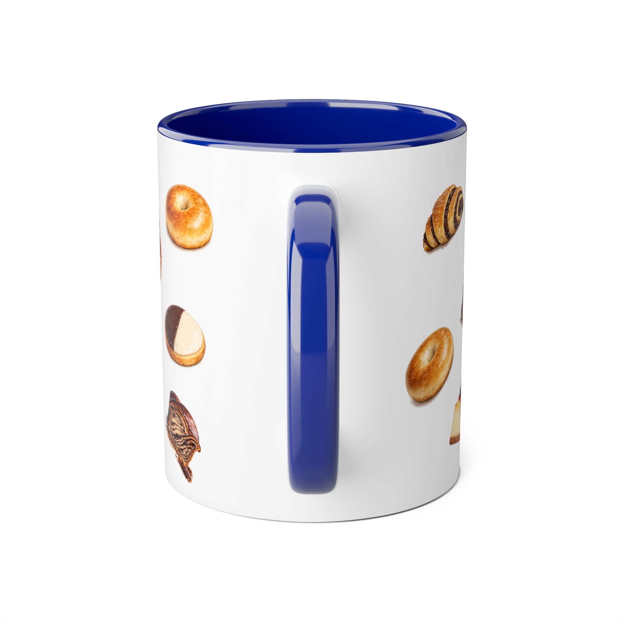 NYC Kosher Bakery Pattern Mug | Babka Cheesecake Rugelach Black + White Cookie Challah Bagel 11oz Ceramic Coffee Cup