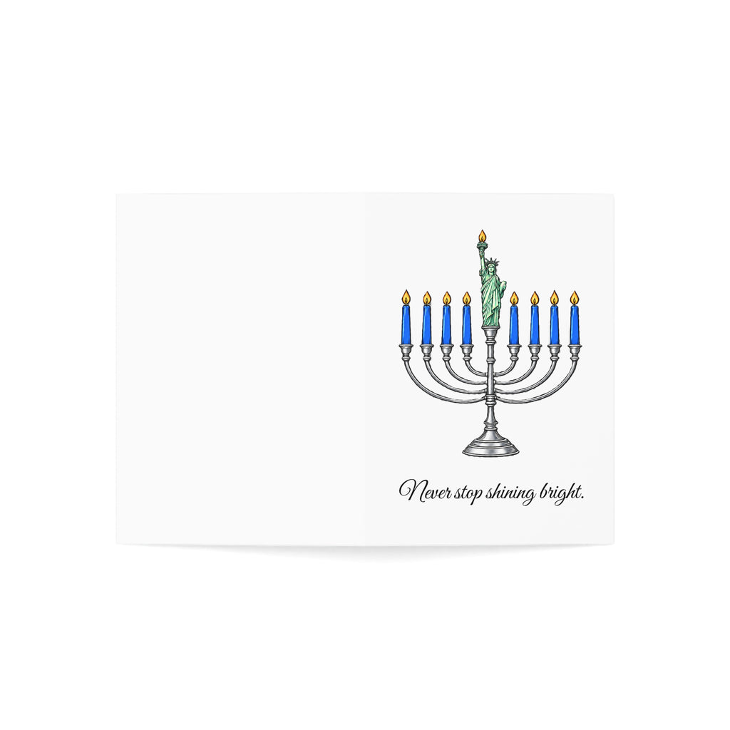 Happy Hanukkah Menorah 3.5" x 4.9" Gift Card — “Never Stop Shining Bright” Holiday Card 10 Pack